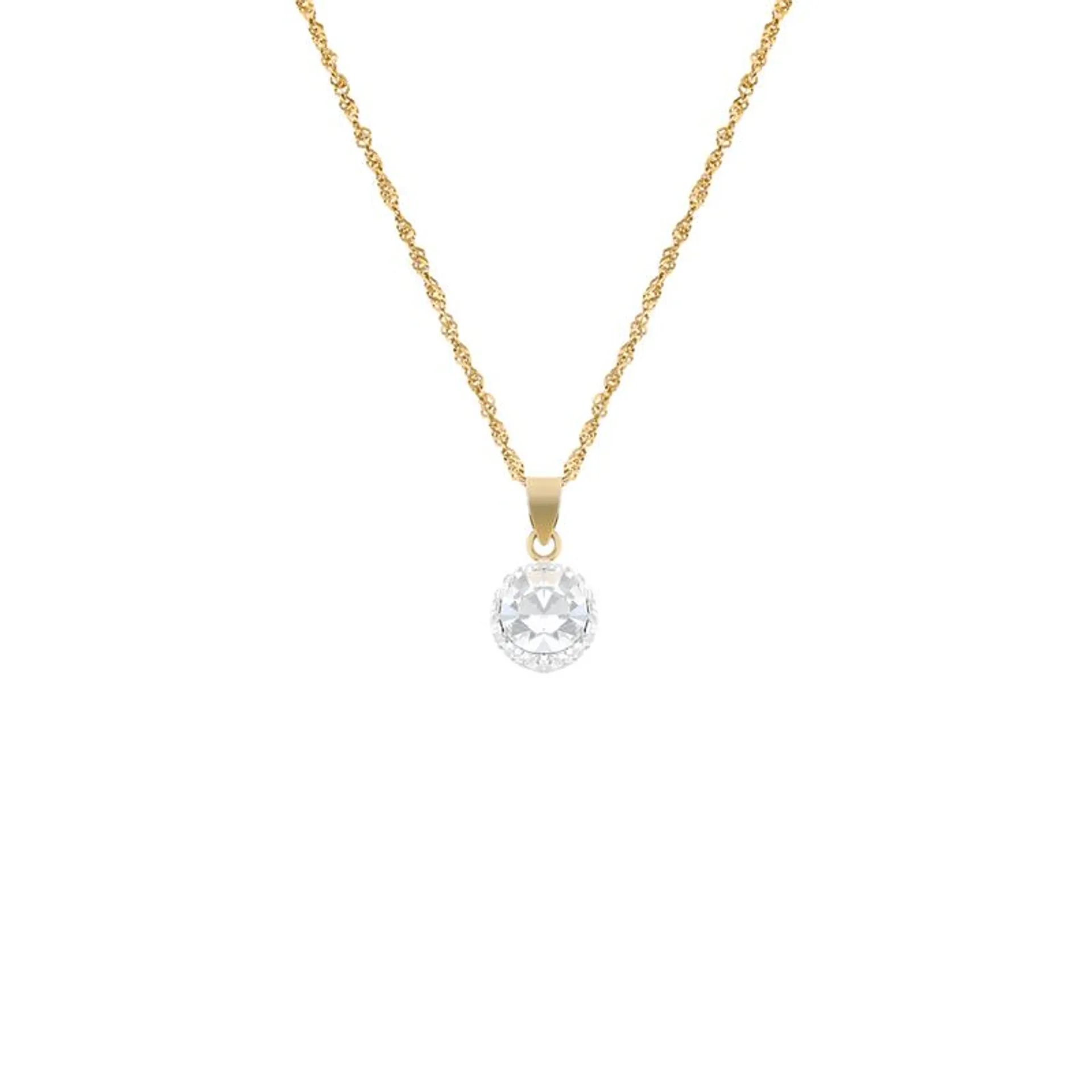 Yellow Gold Crystal Halo pendant on bonded chain