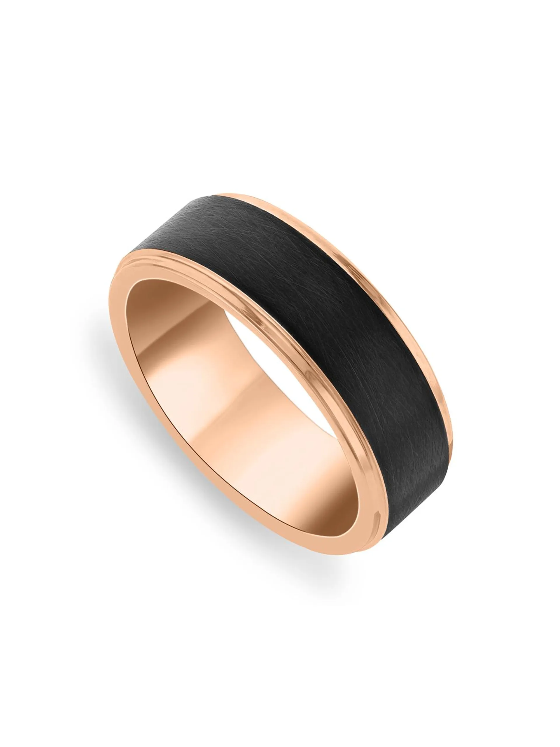 Rose Plated Black Tungsten Matte Centre Men’s Ring