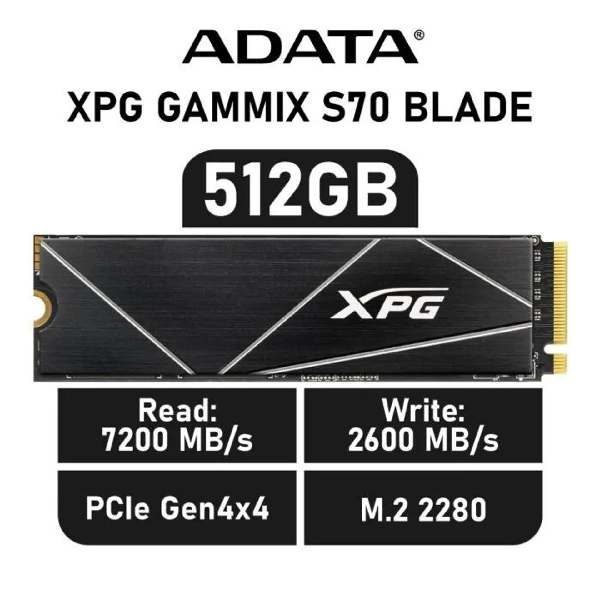 ADATA XPG GAMMIX S70 BLADE 512GB PCIe Gen4x4 AGAMMIXS70B-512G-CS M.2 2280 Solid State Drive