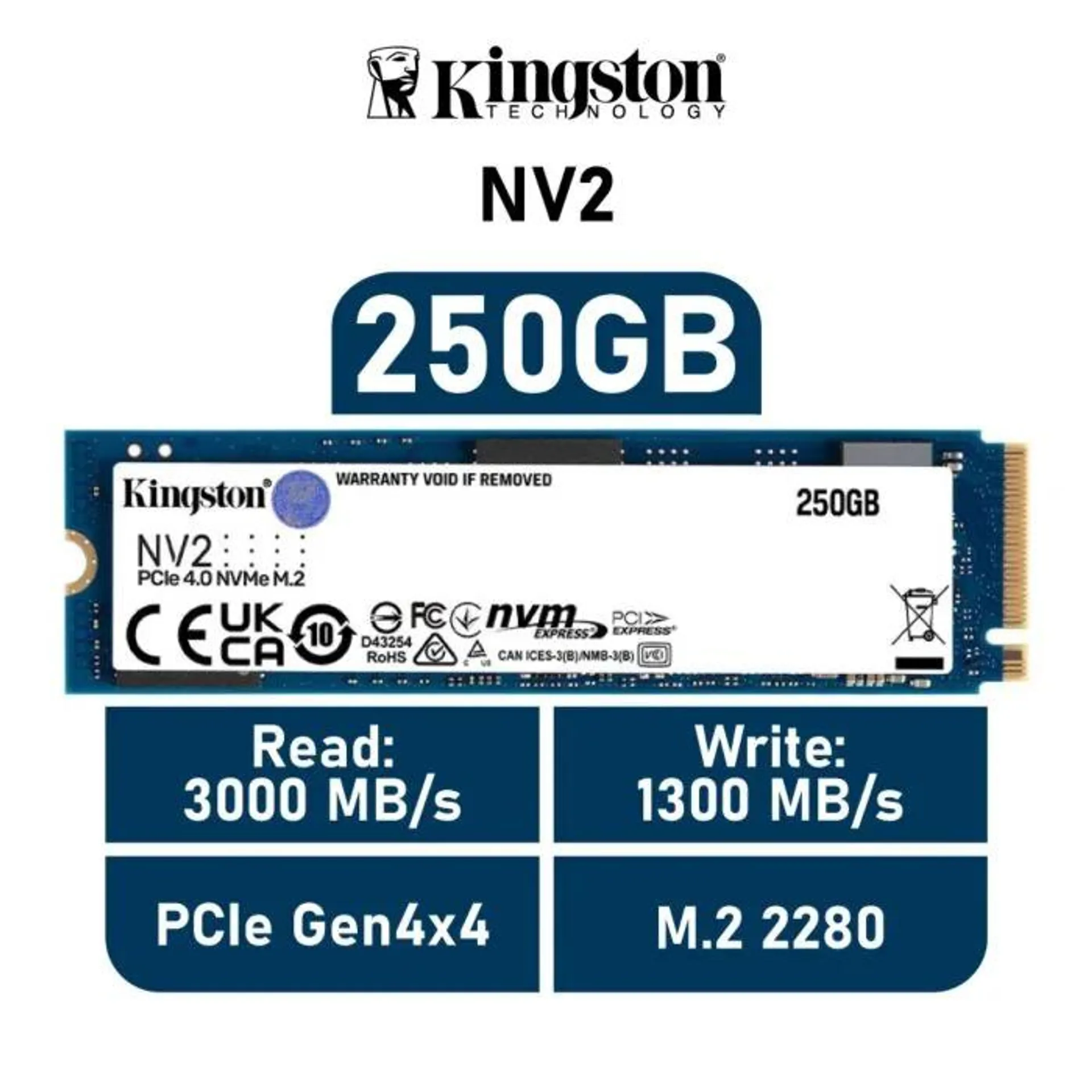 Kingston NV2 250GB PCIe Gen4x4 SNV2S/250G M.2 2280 Solid State Drive