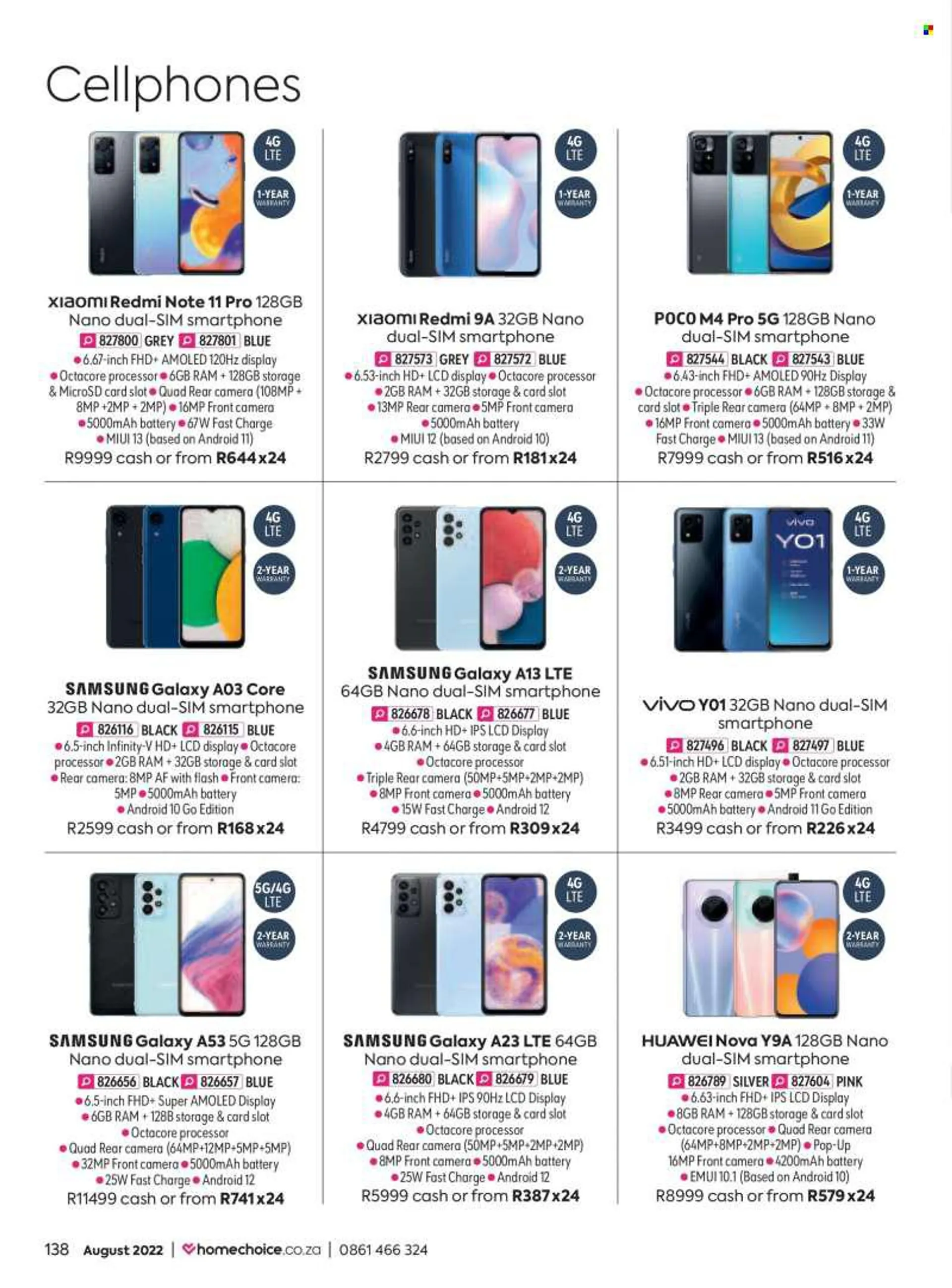 HomeChoice catalogue  - 01/08/2022 - 31/08/2022 - Sales products - cell phone, smartphone. Page 138.