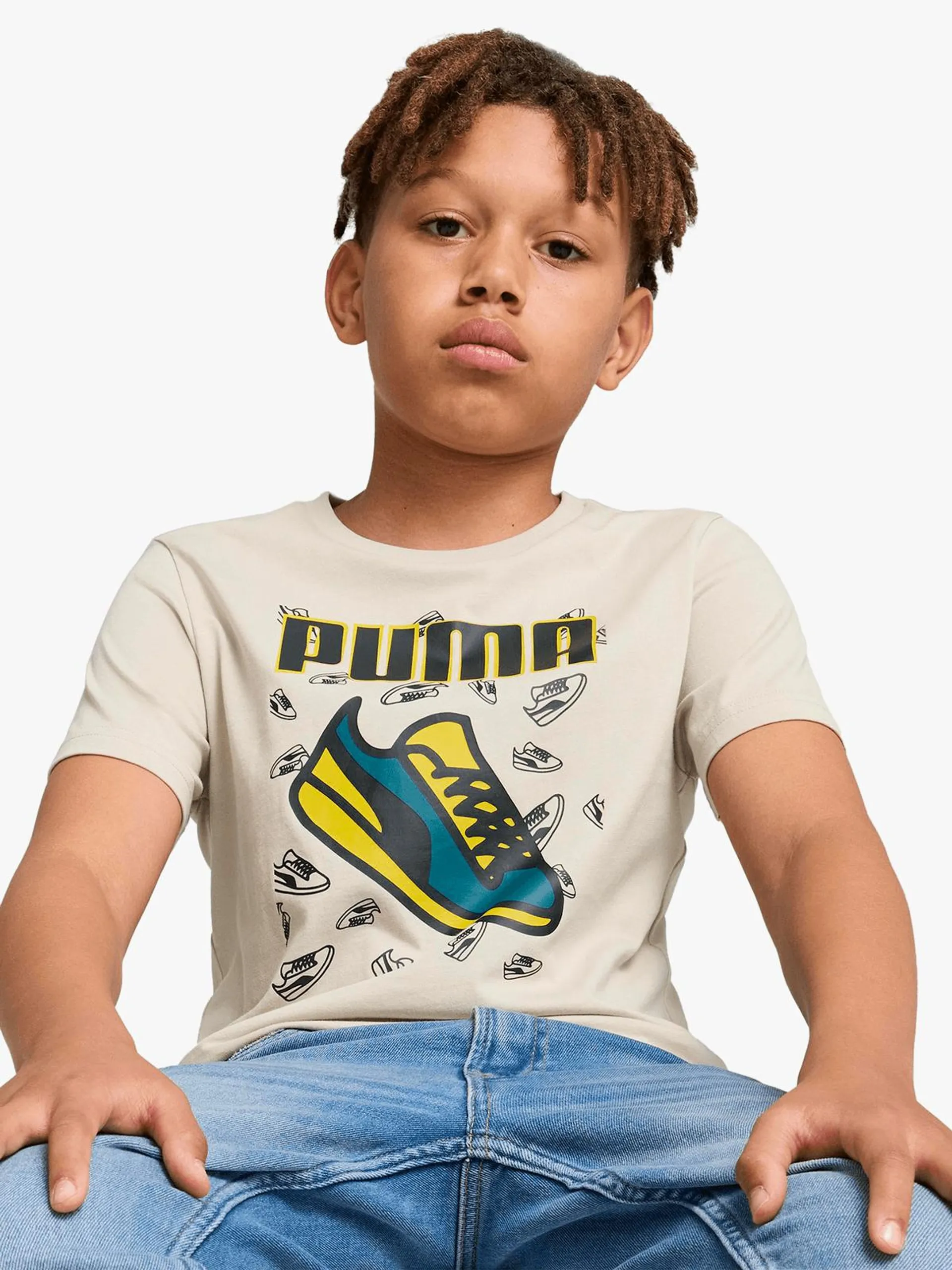 Puma Unisex Youth Essential+ Logo Lab Graphic III B Beige T-Shirt