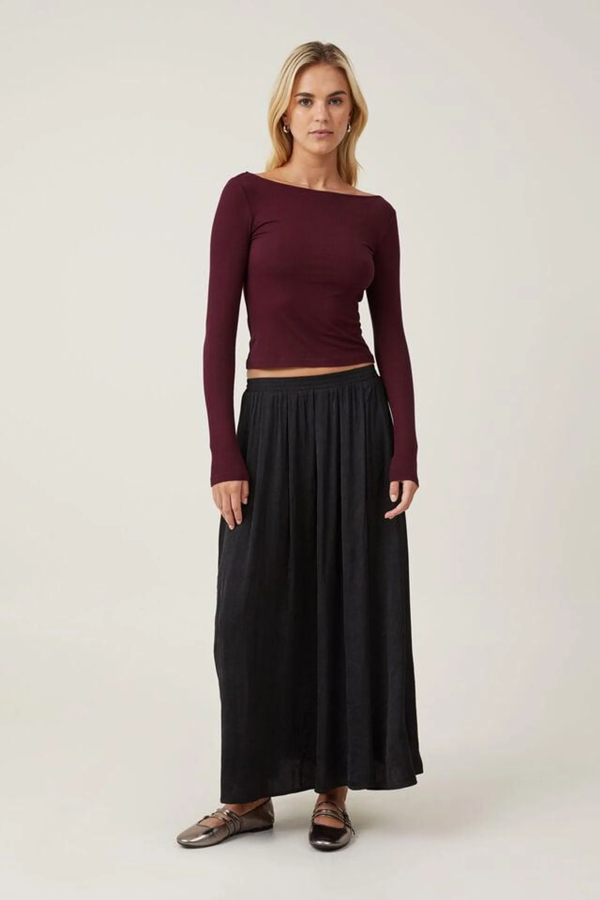 Sage Crushed Satin Maxi Skirt