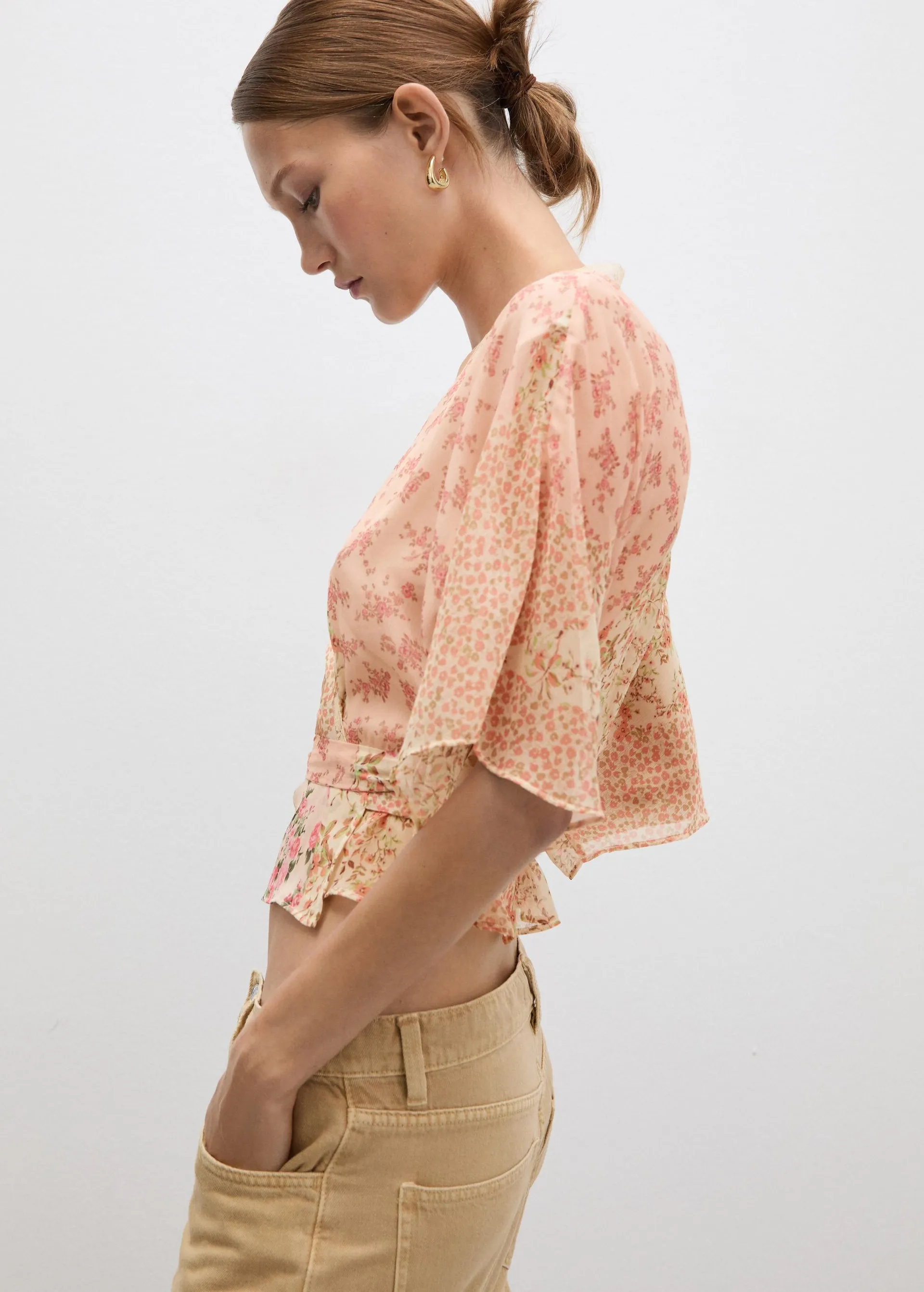 Floral print crossover blouse