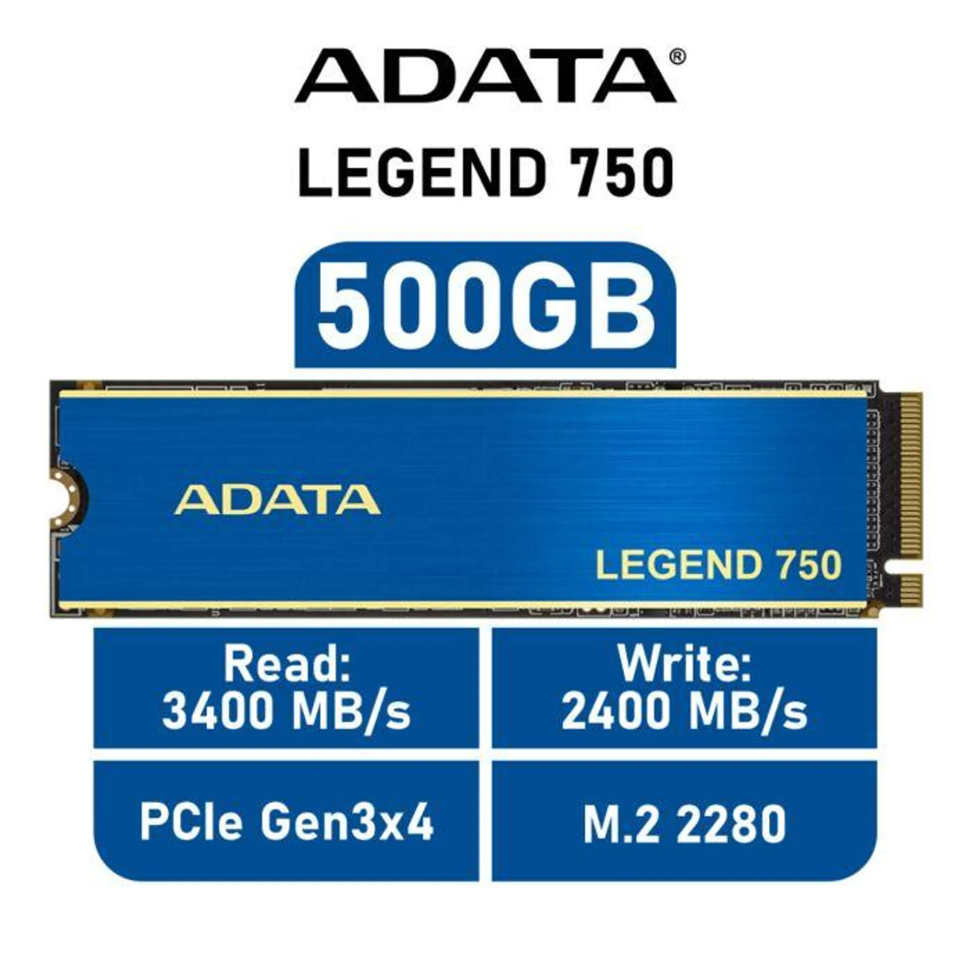 ADATA LEGEND 750 500GB PCIe Gen3x4 ALEG-750-500GCS M.2 2280 Solid State Drive