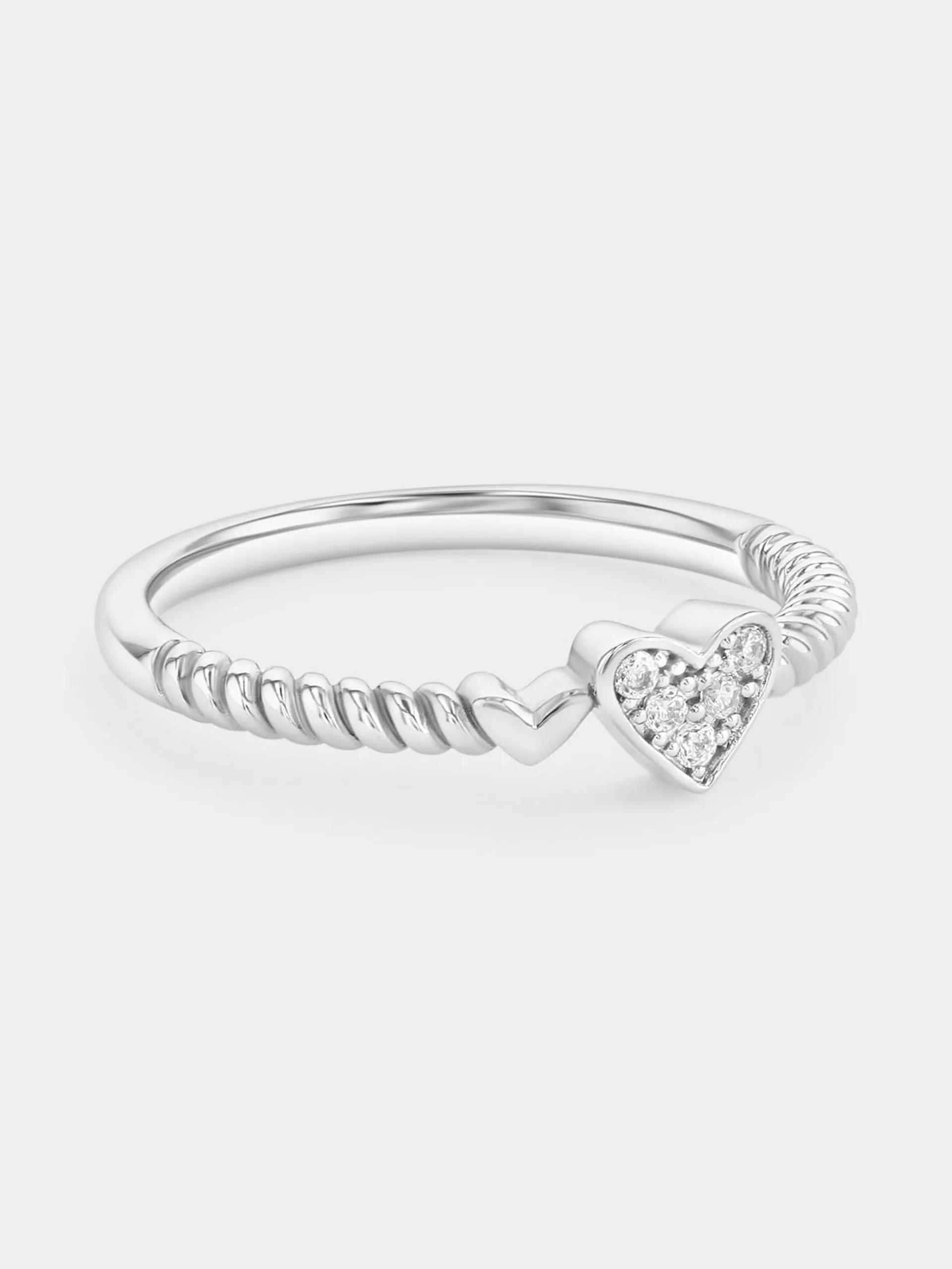 Sterling Silver Cubic Zirconia Heart Caviar Beaded Ring