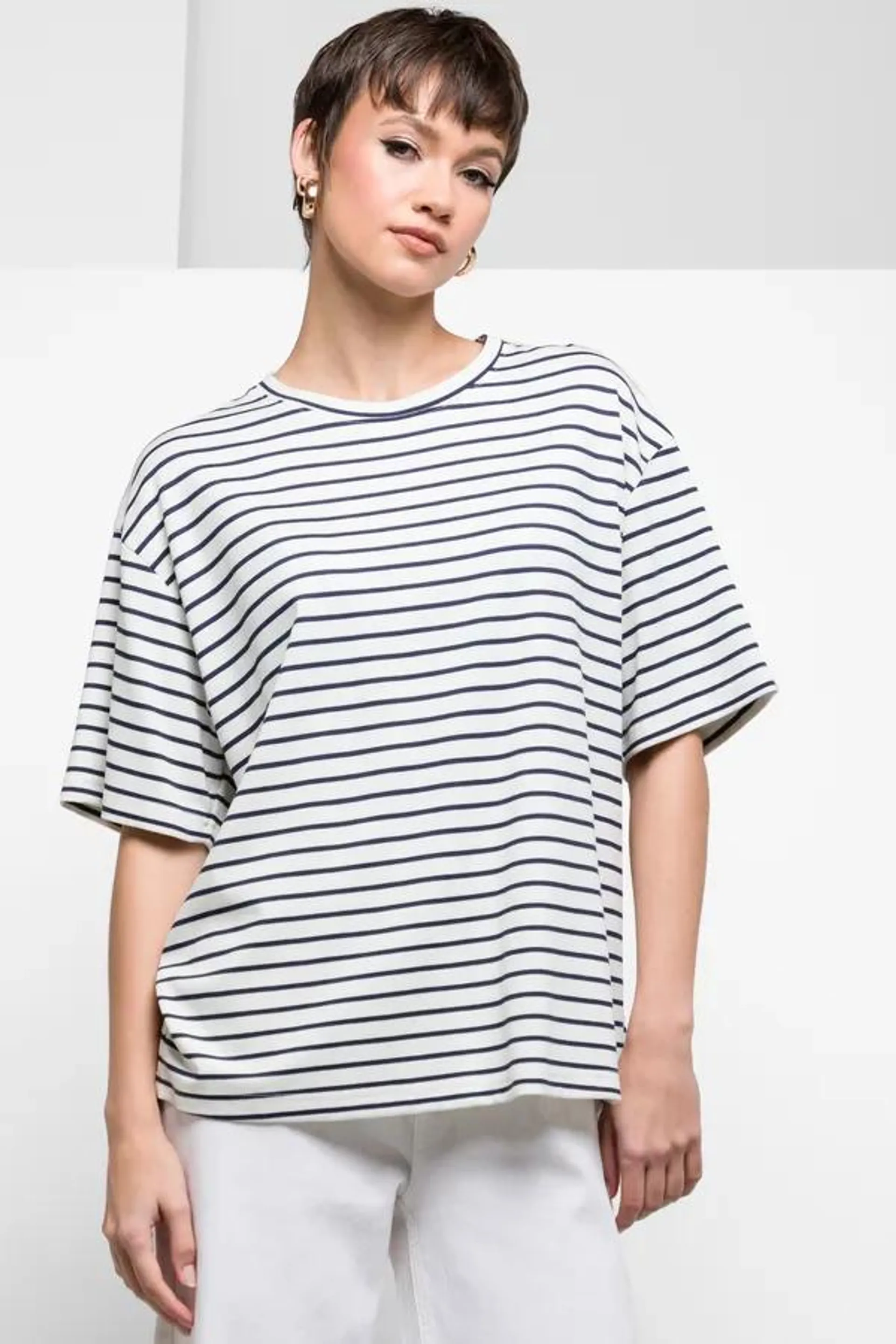 Stripe relaxed short sleeve t-shirt navy