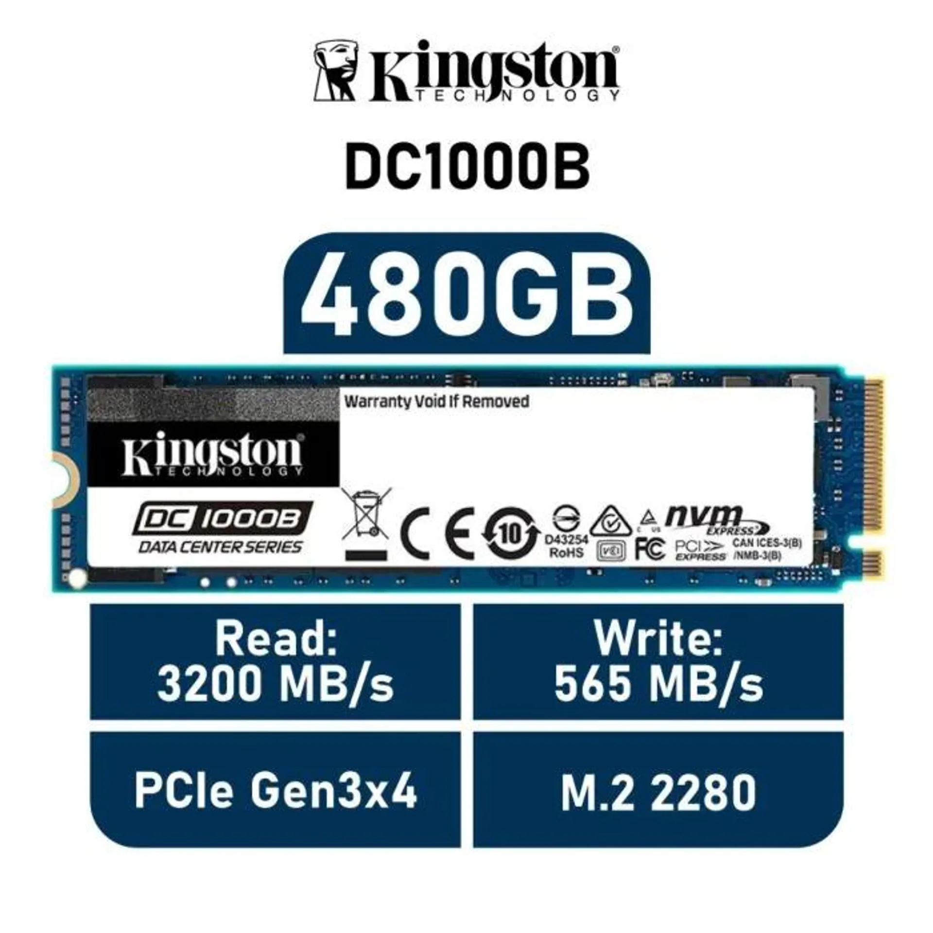 Kingston DC1000B 480GB PCIe Gen3x4 SEDC1000BM8/480G M.2 2280 Solid State Drive