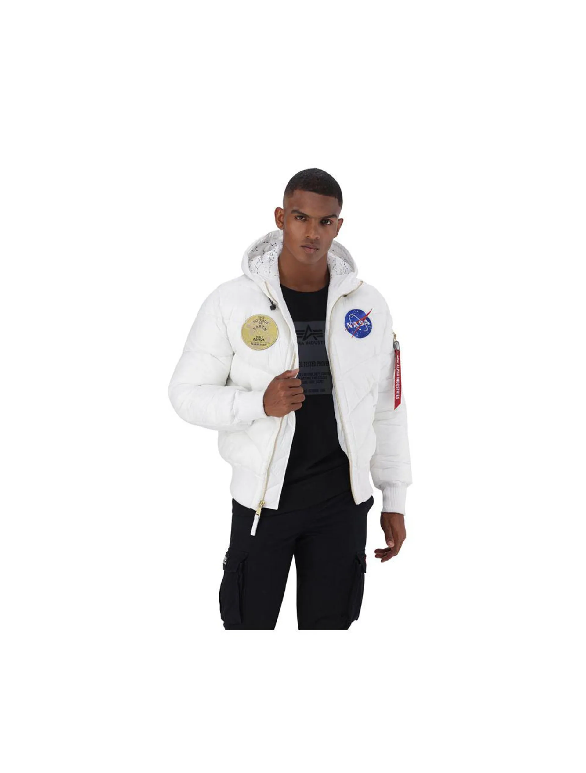 Alpha Industries Nasa Voyage Badge Detail Mens Puffer Jacket White