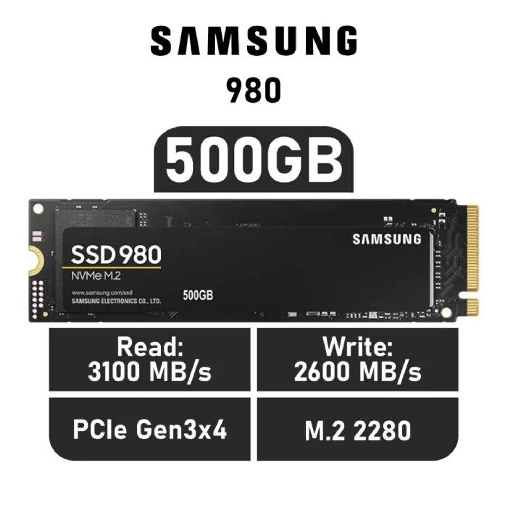 Samsung 980 500GB PCIe Gen3x4 MZ-V8V500BW M.2 2280 Solid State Drive