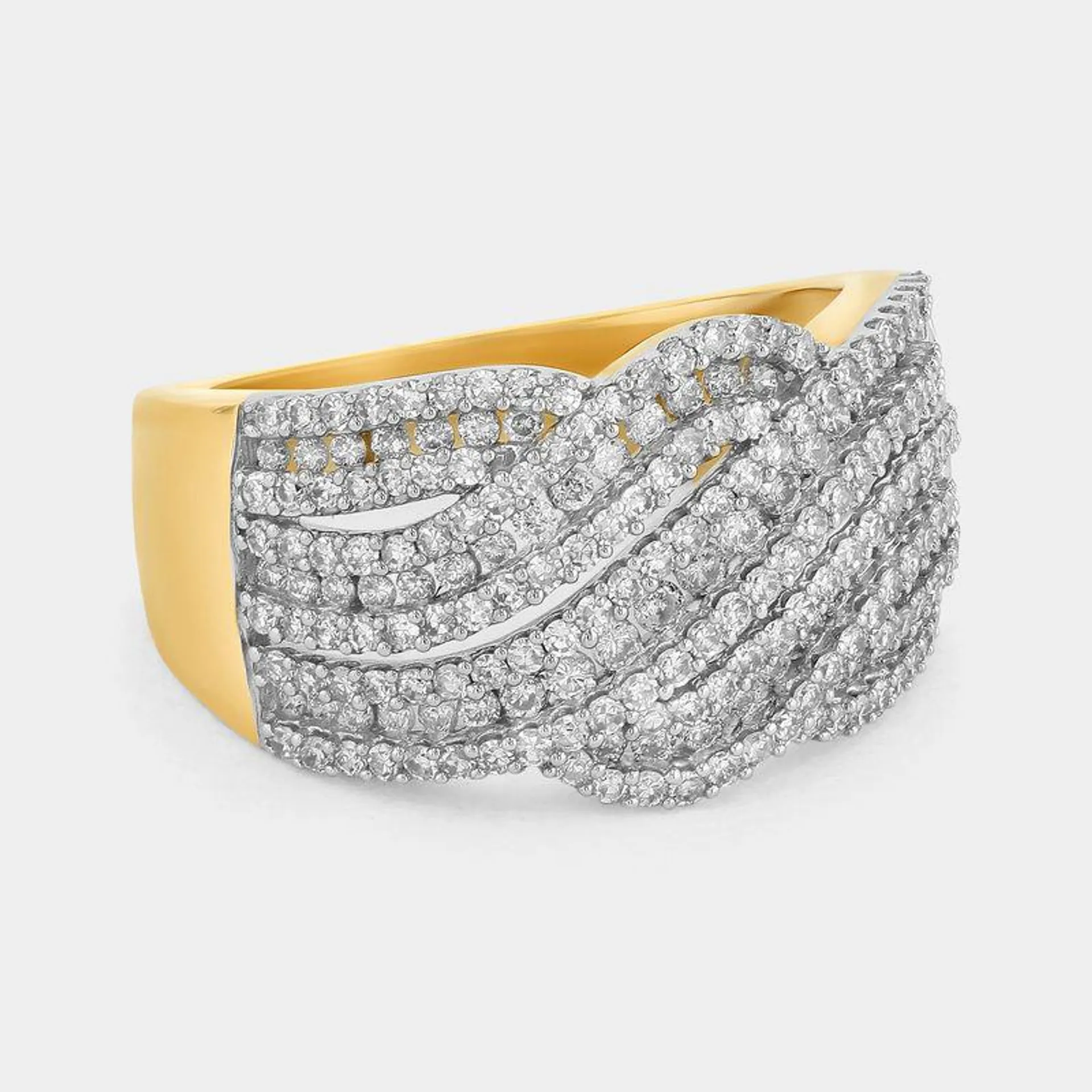 Yellow Gold 1.00ct Diamond Wave Ring