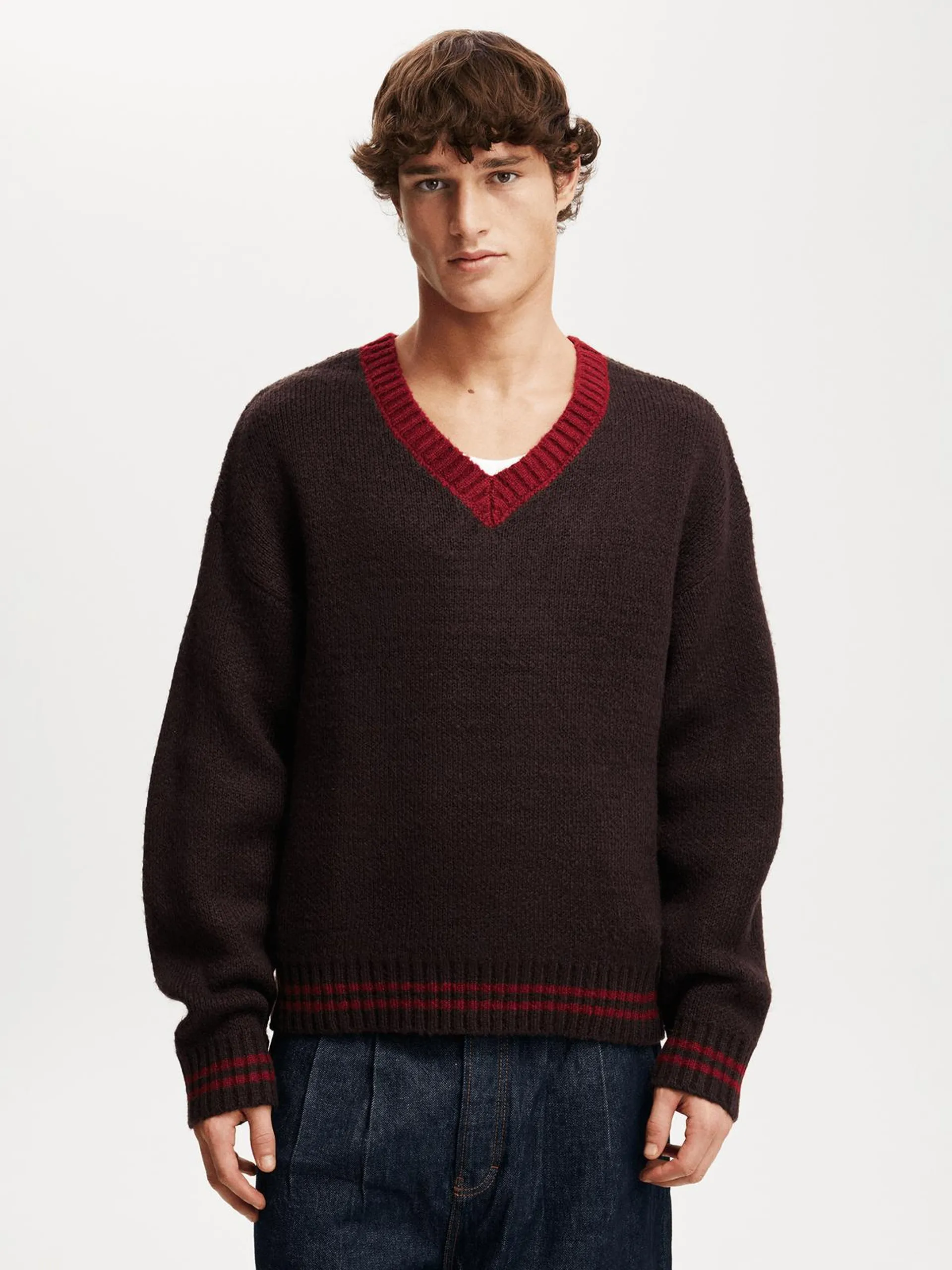 Men's Cotton On Brown V Neck Knit