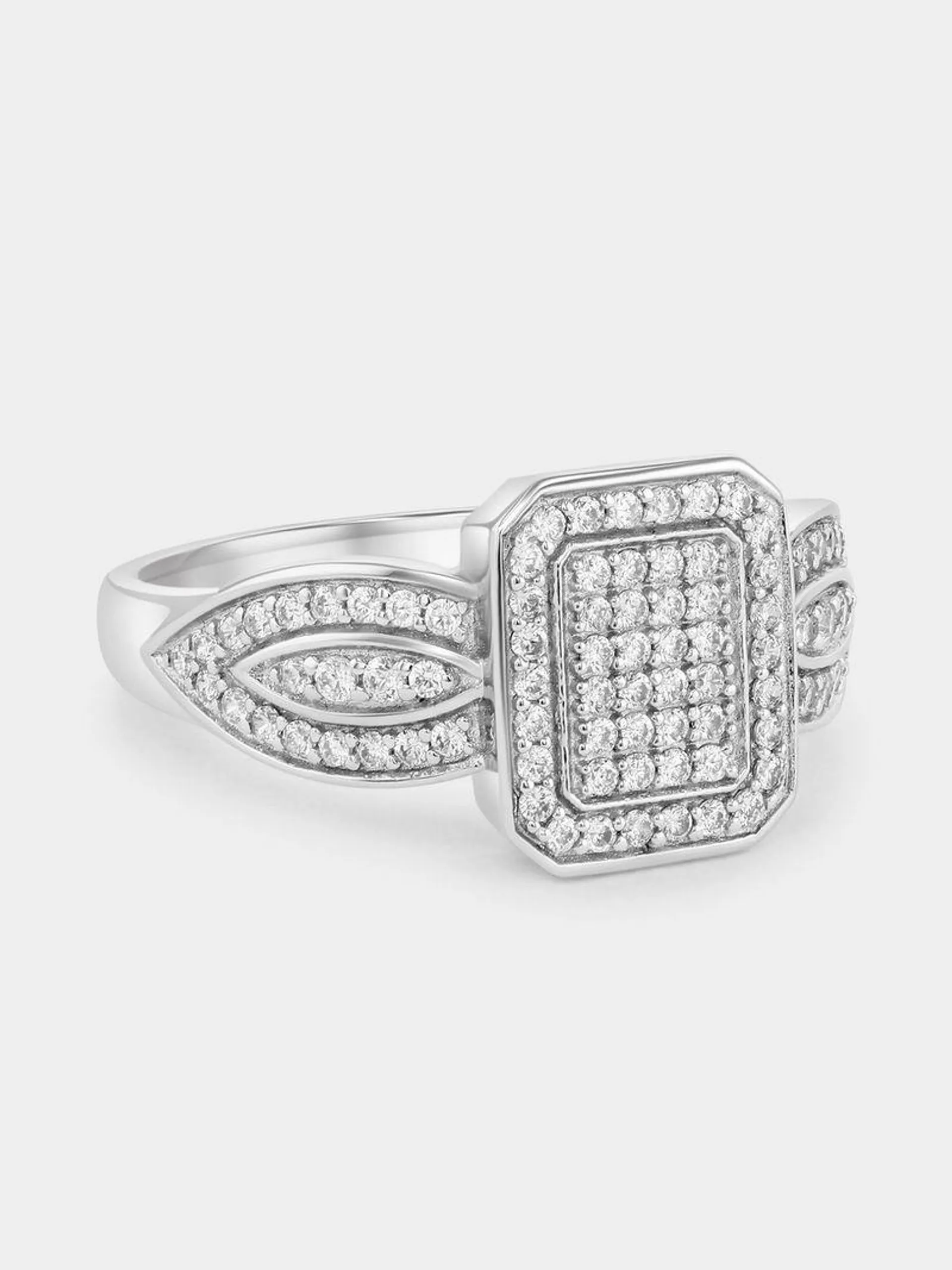 Cheté Sterling Silver Cubic Zirconia Rectangle Halo Pavé Ring