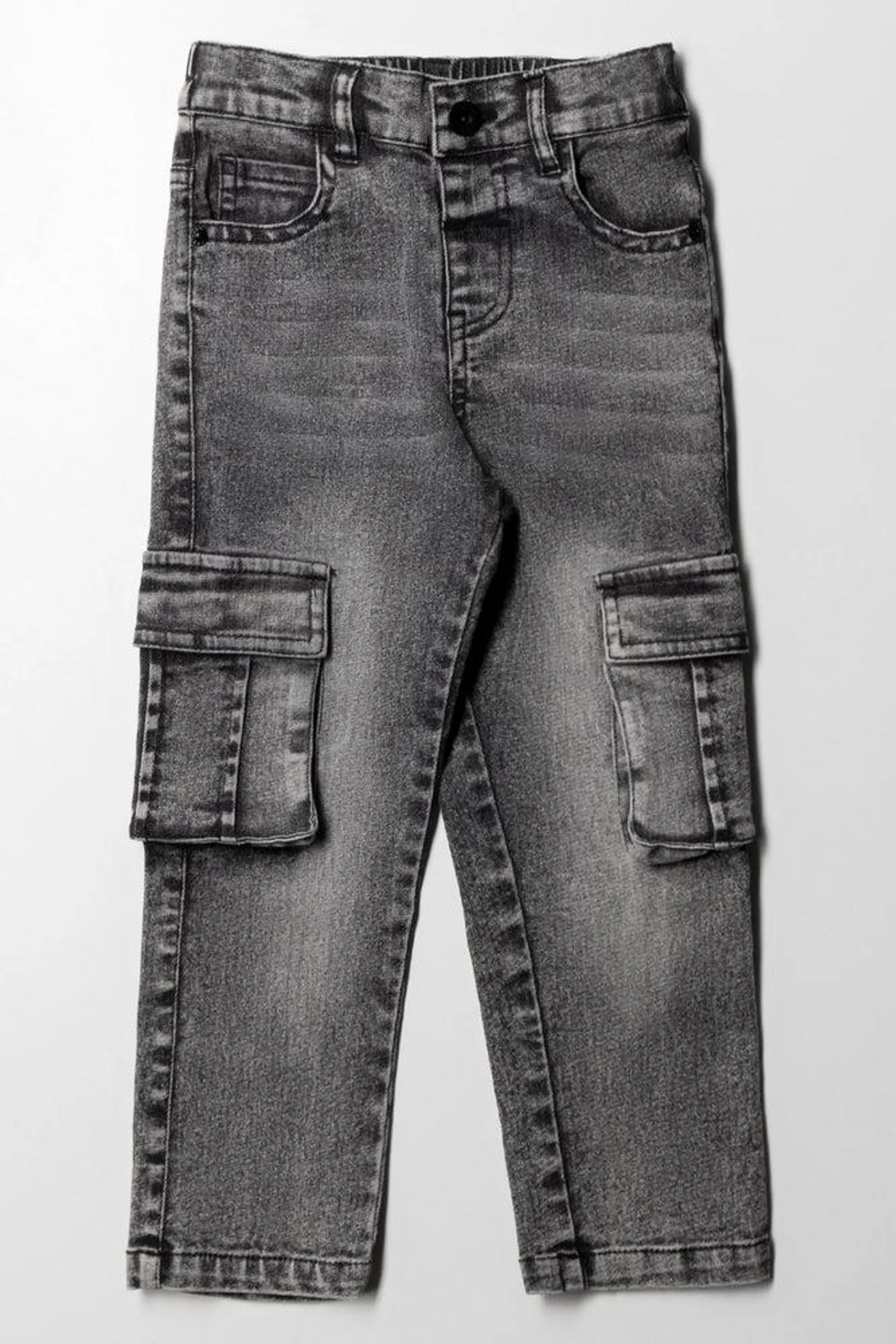 Straight Leg Cargo Denim Jeans Black