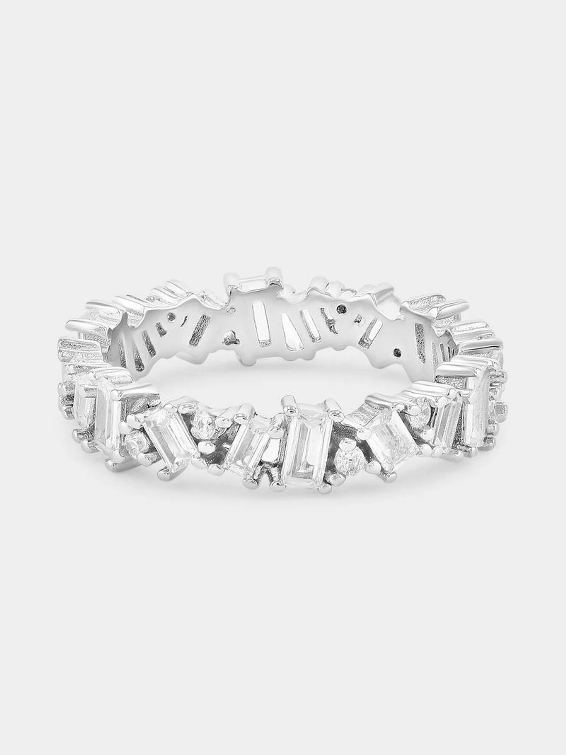 Sterling Silver Cubic Zirconia Baguette Scatter Ring