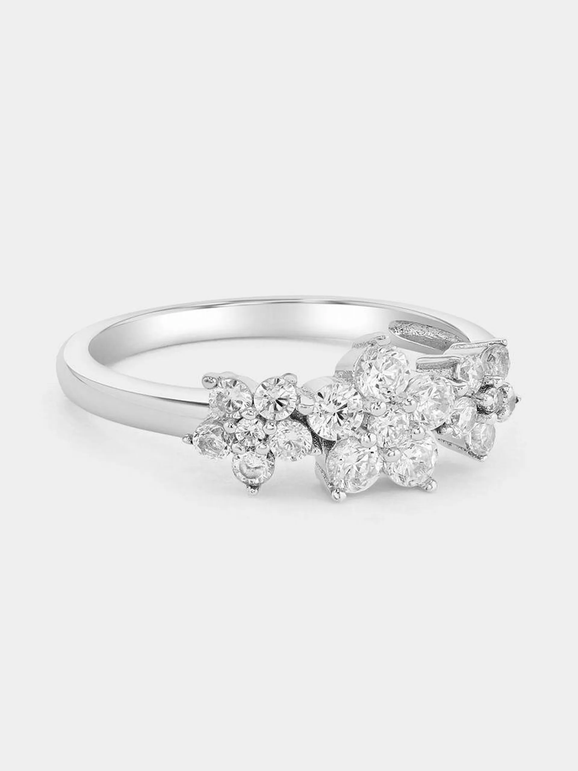 Sterling Silver Cubic Zirconia Flower Trio Ring