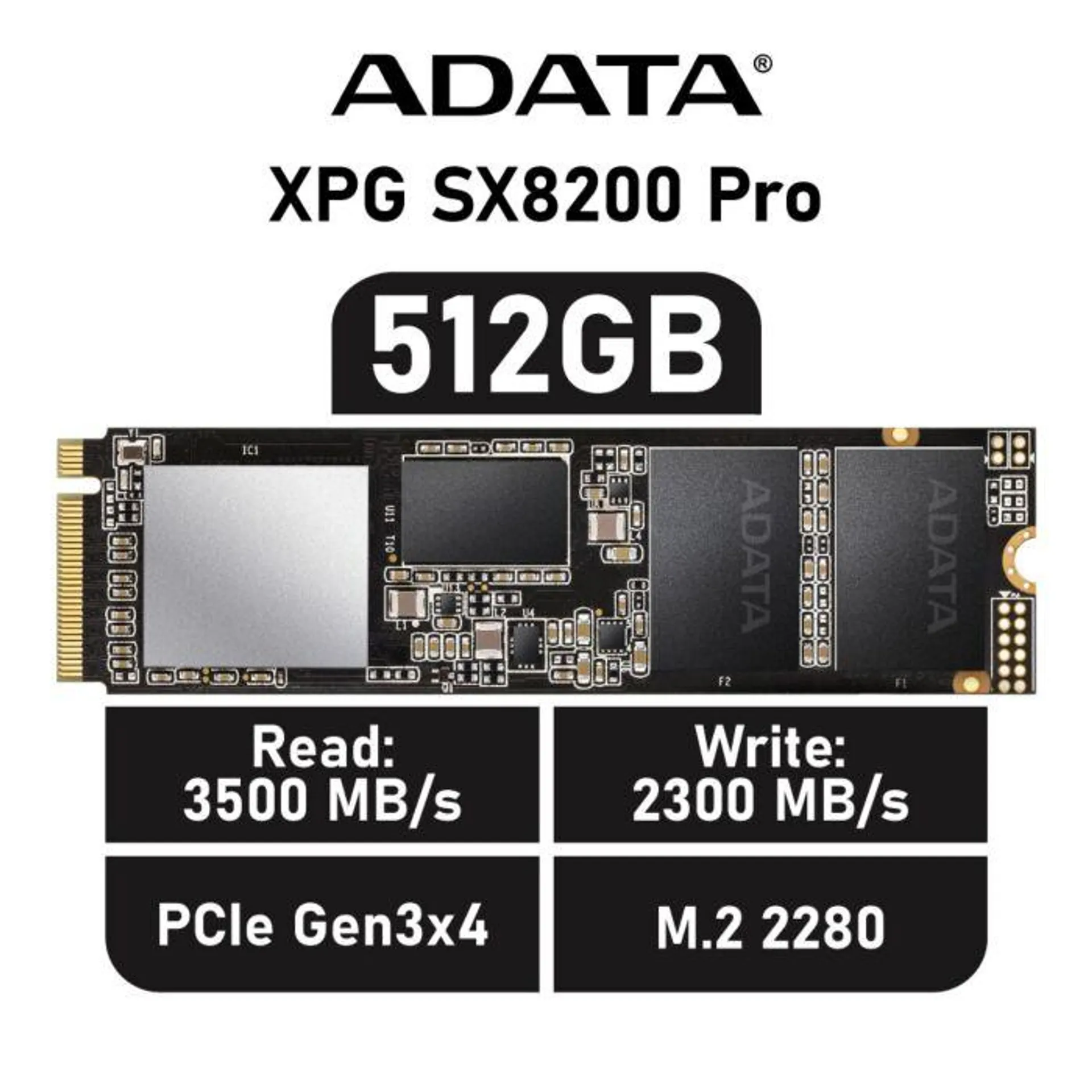 ADATA XPG SX8200 Pro 512GB PCIe Gen3x4 ASX8200PNP-512GT-C M.2 2280 Solid State Drive