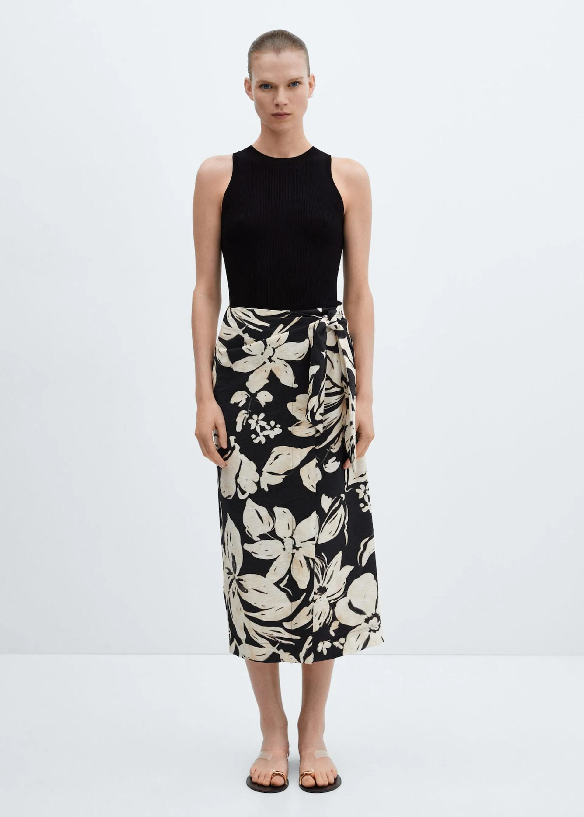 Floral print crossover skirt