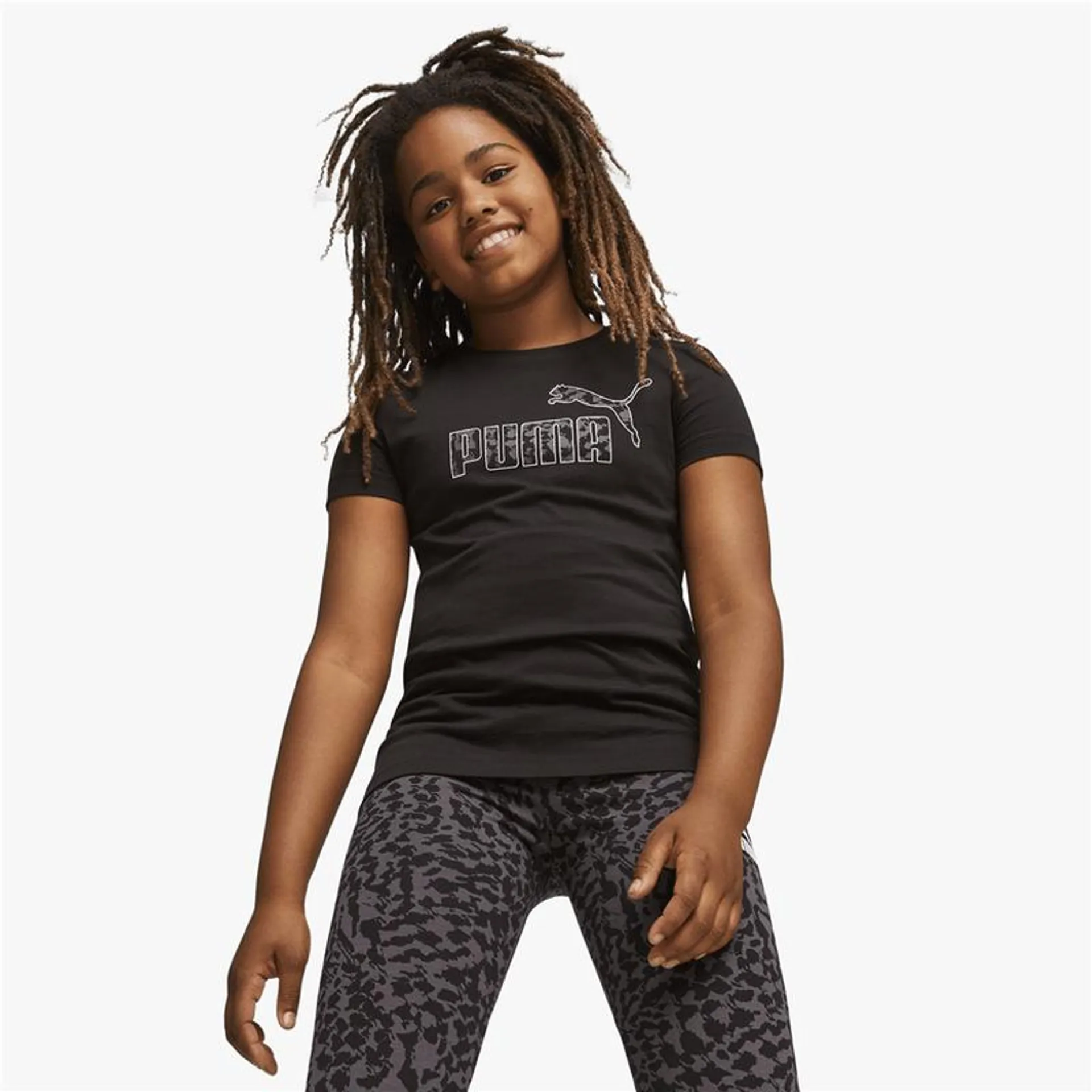 Girls Puma Essential Animal Black Tee