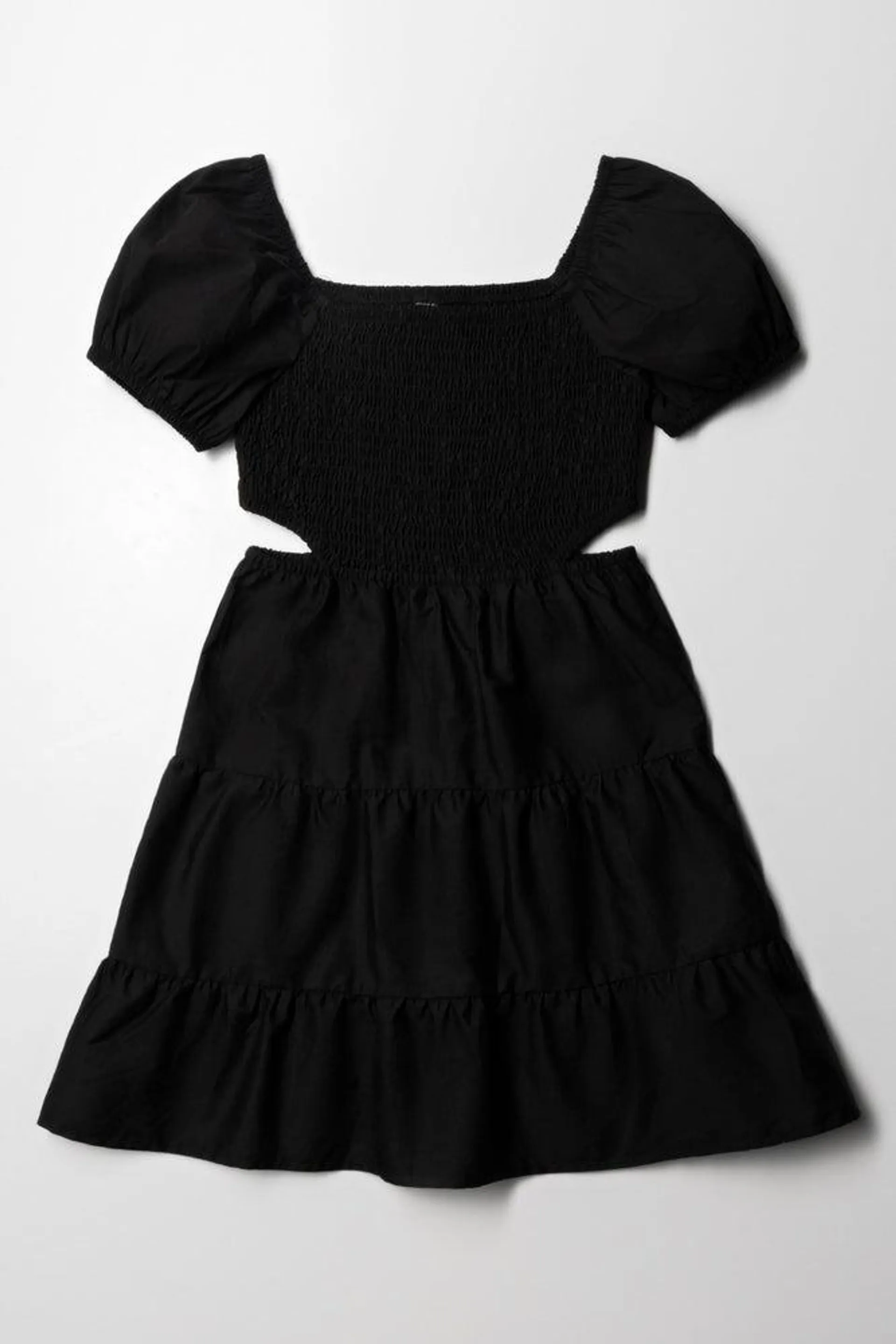 Puff Sleeve Cut Out Dress Black