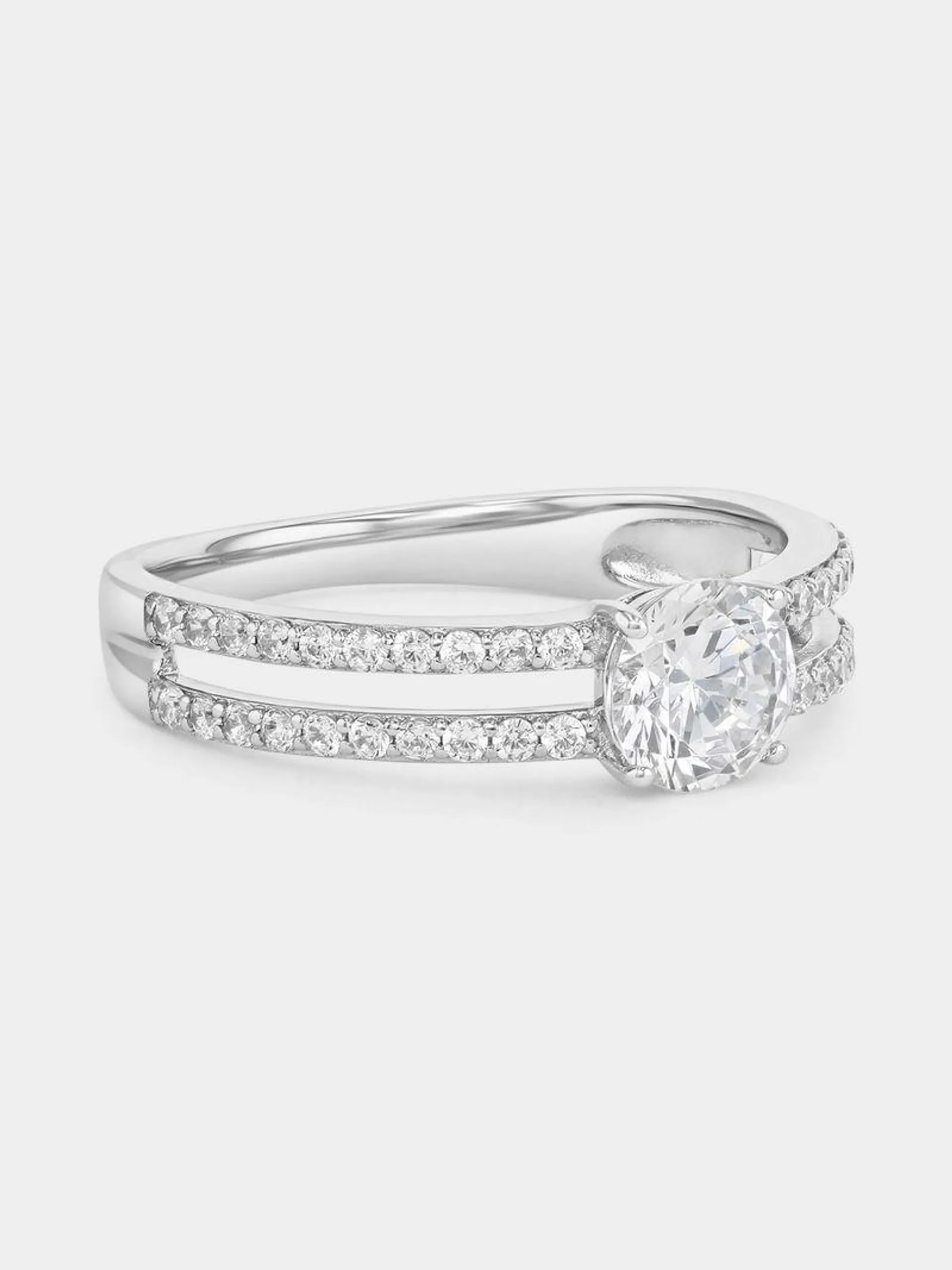 Cheté Sterling Silver Cubic Zirconia Round Solitaire Pavé Ring