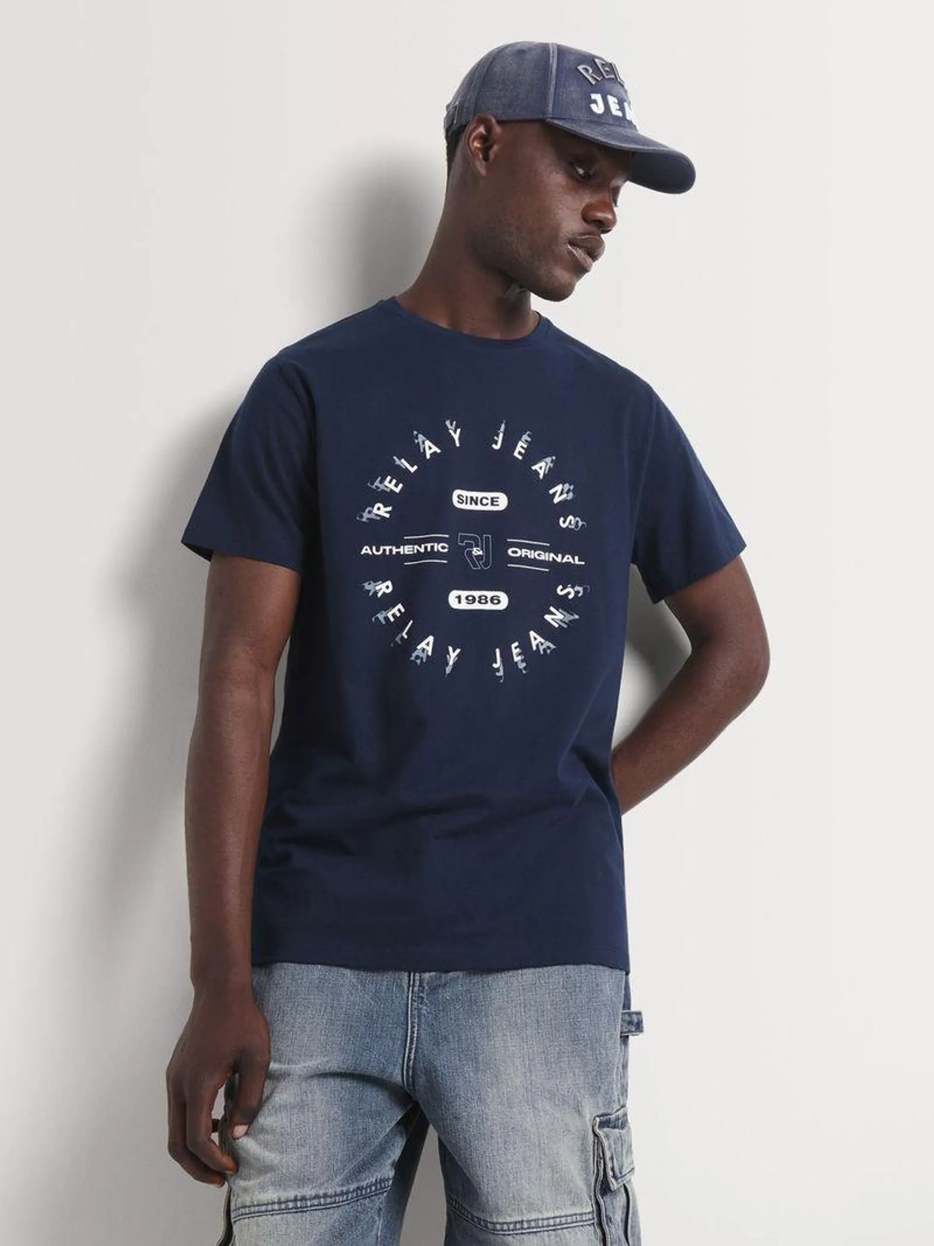 Men's Relay Jeans Slim Fit Circular Shadow Tech Navy Graphic T-Shirt