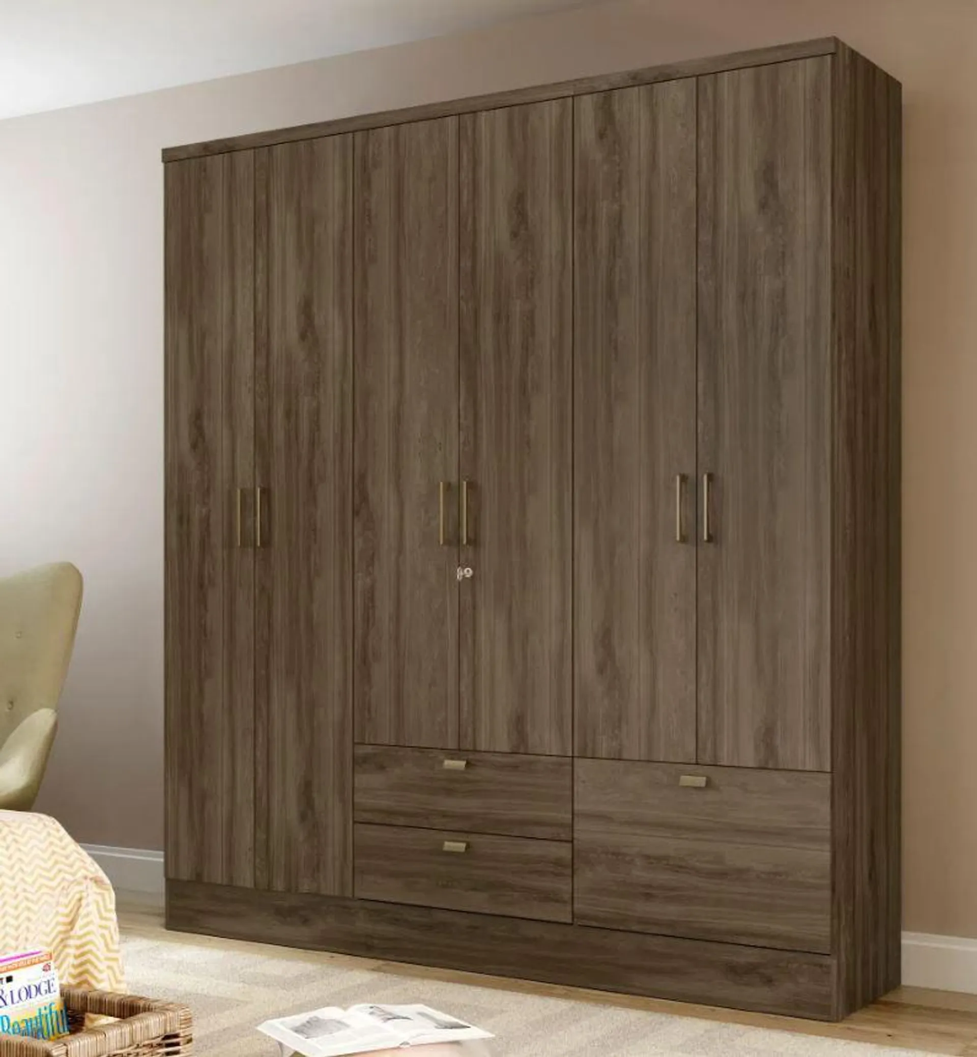 Felice 6 Door Wardrobe-Dark Brown