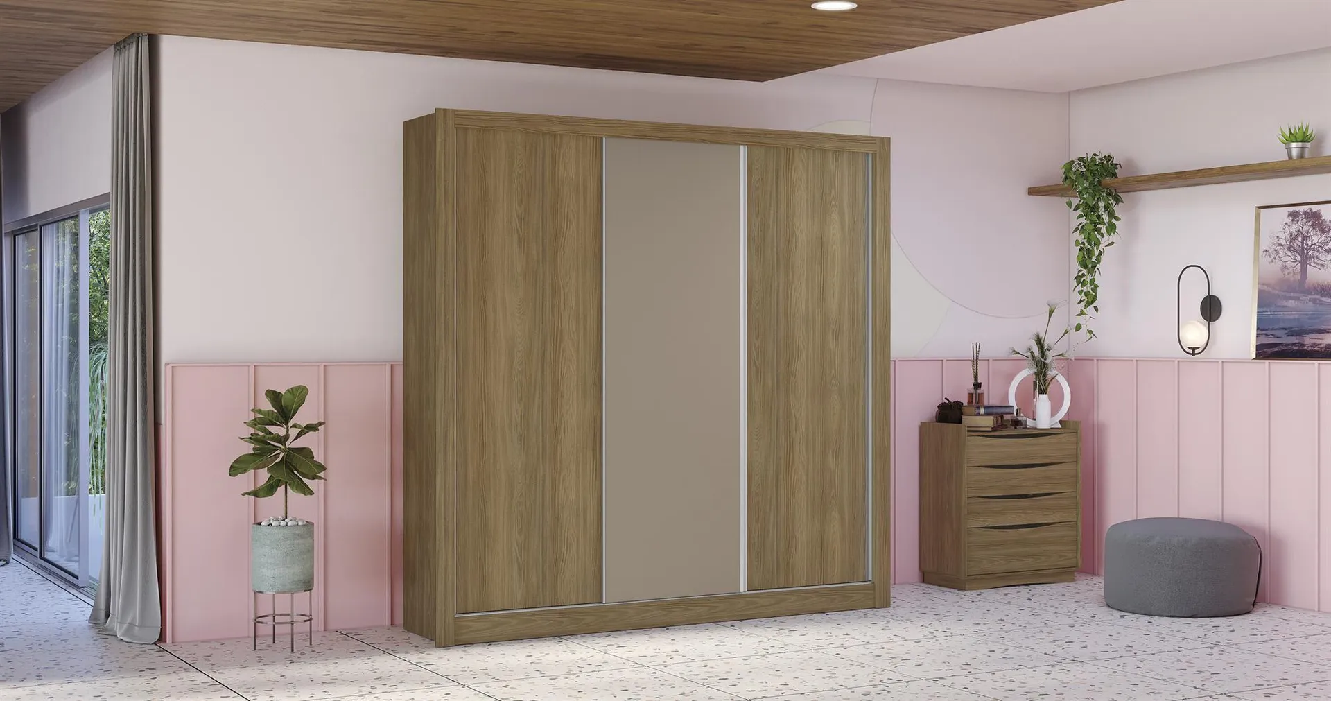 Estrada Wardrobe 3 sliding doors | 2 drawers | reversible doors