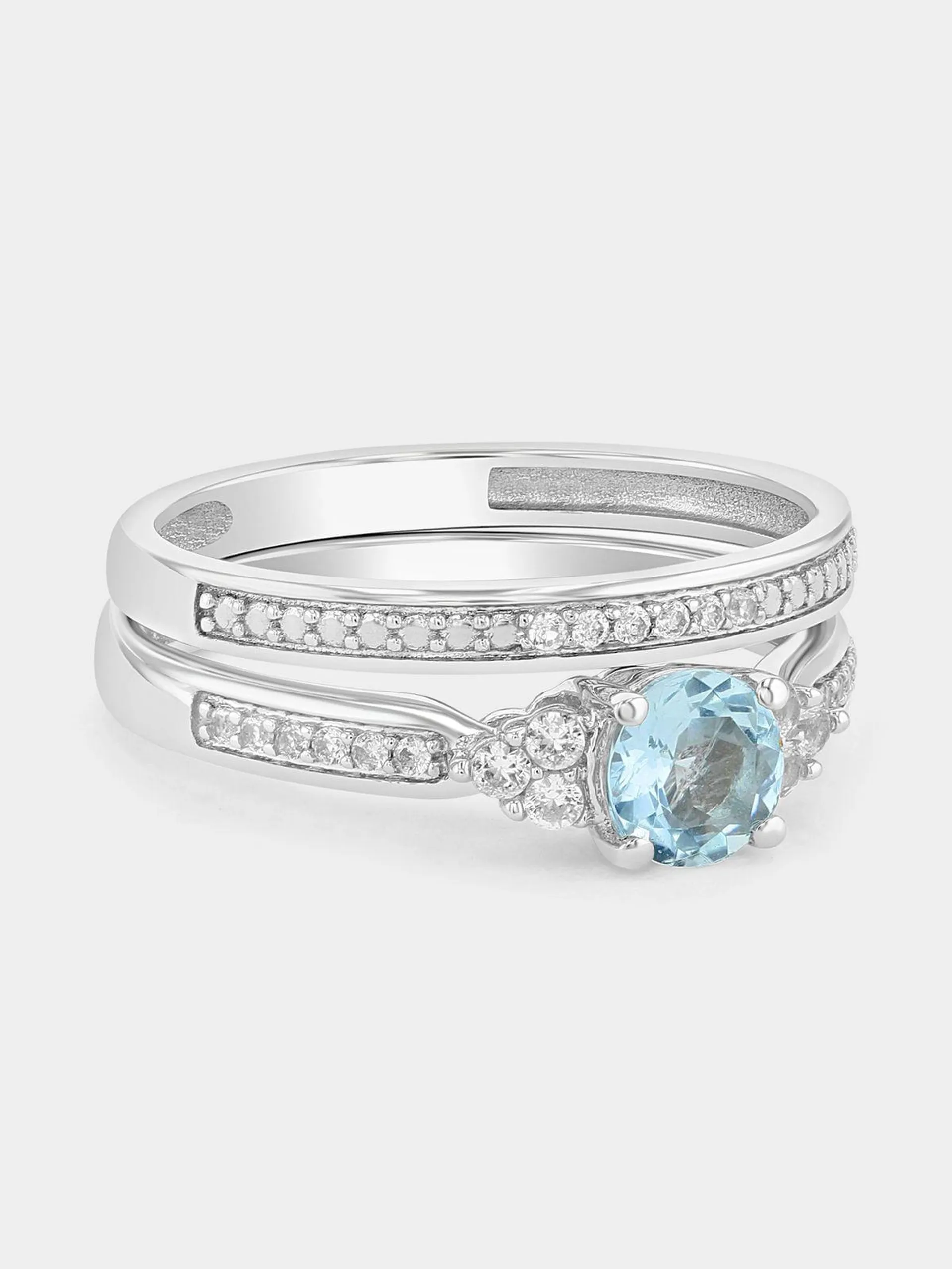 White Gold Diamond & Topaz Round Twinset Ring