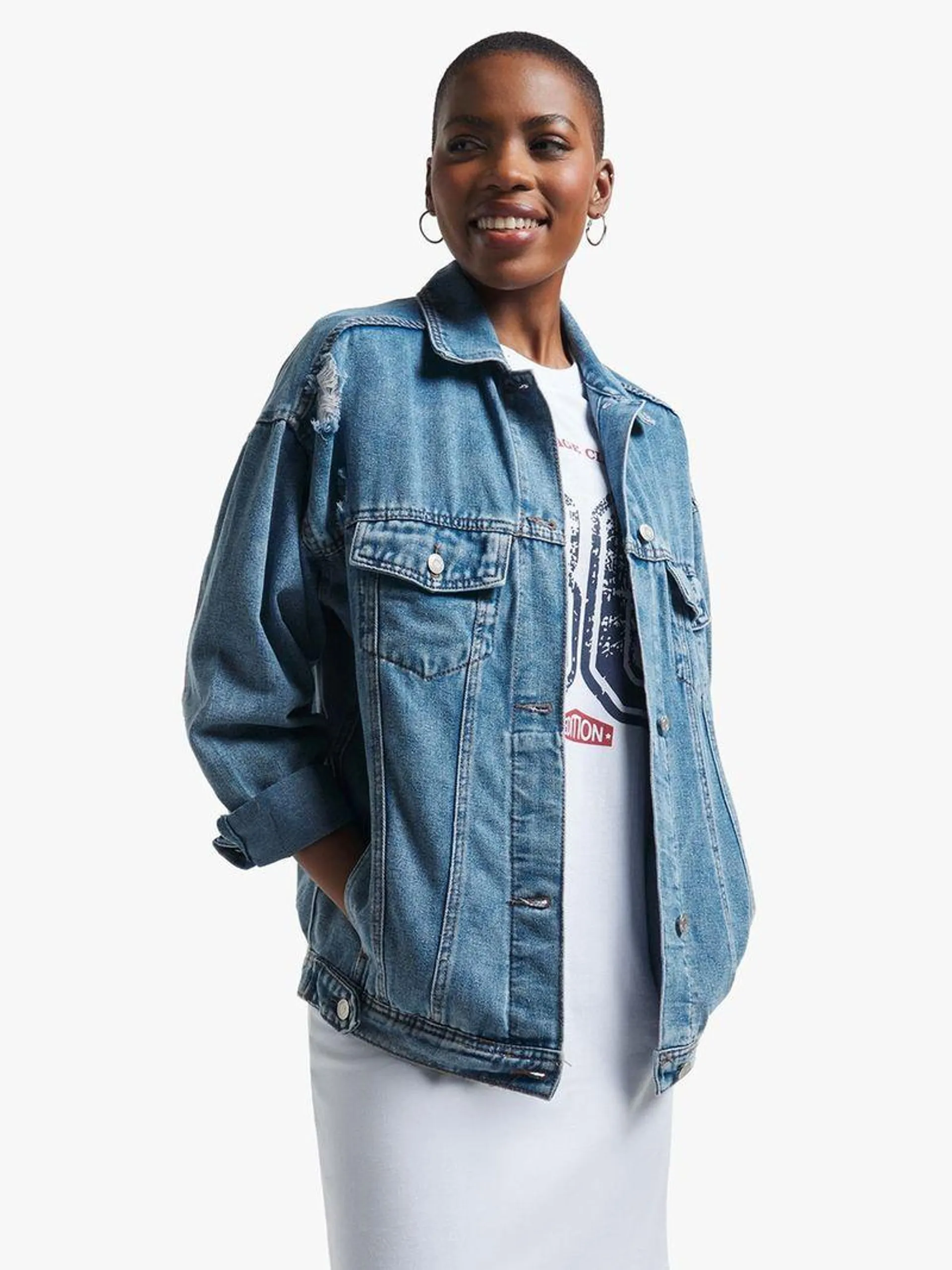 Jet Women's Dark Wash Oversized Denim Jacket