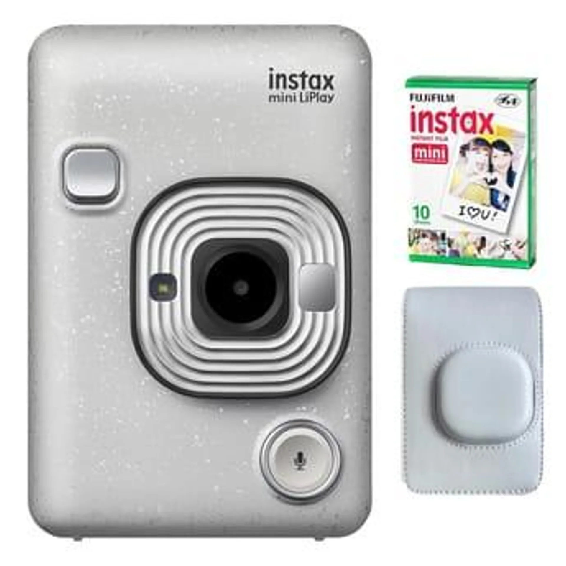 Fujifilm Instax Mini LiPlay Hybrid Instant Camera (White) + Instant Film + Case