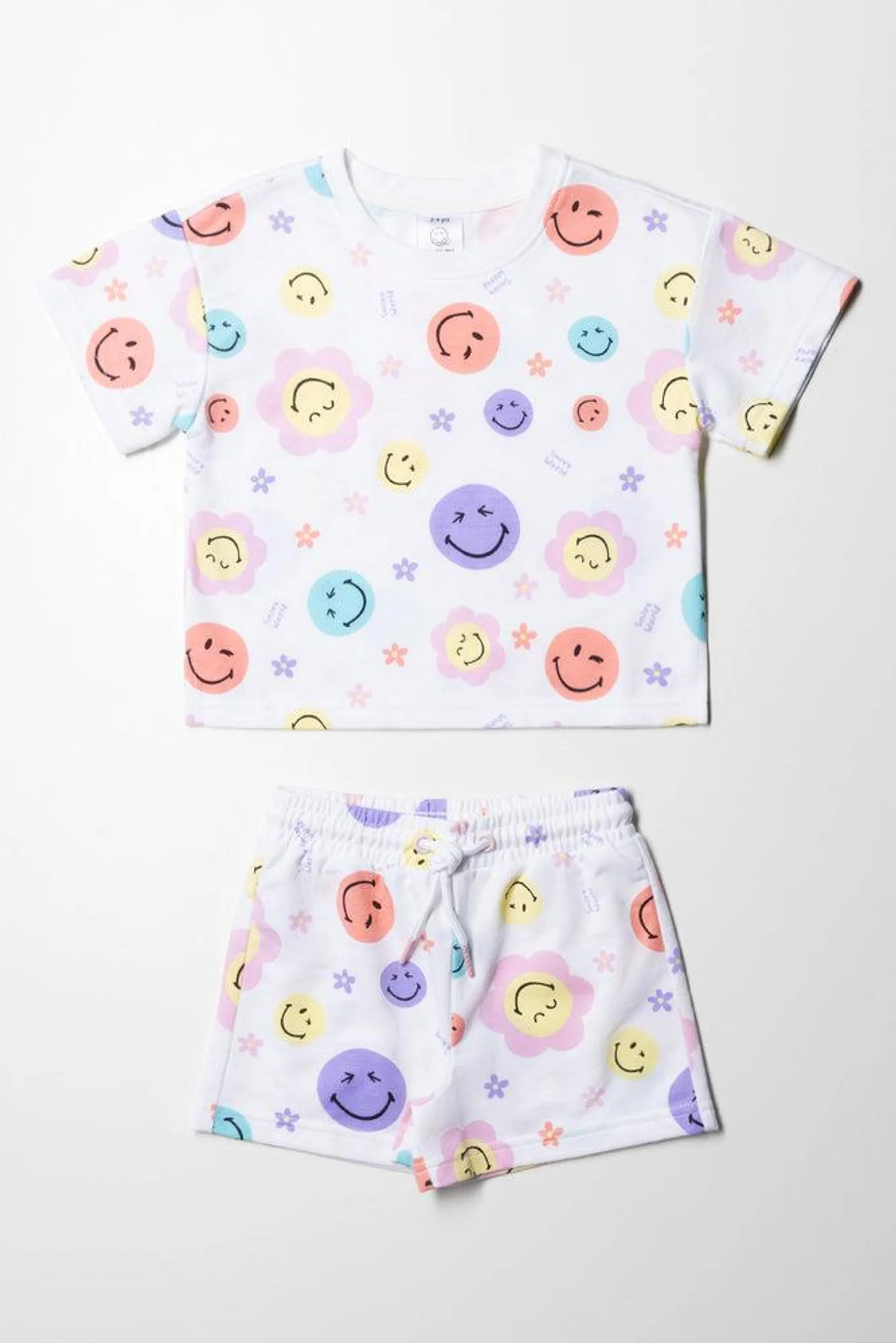 SmileyWorld Oversized T-Shirt And Cycling Short Set White