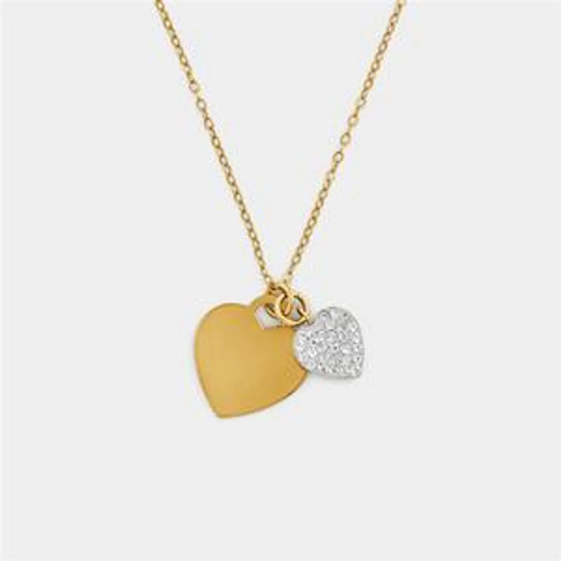 Yellow Gold & Sterling Silver Plain and Crystal Heart Pendant on a chain