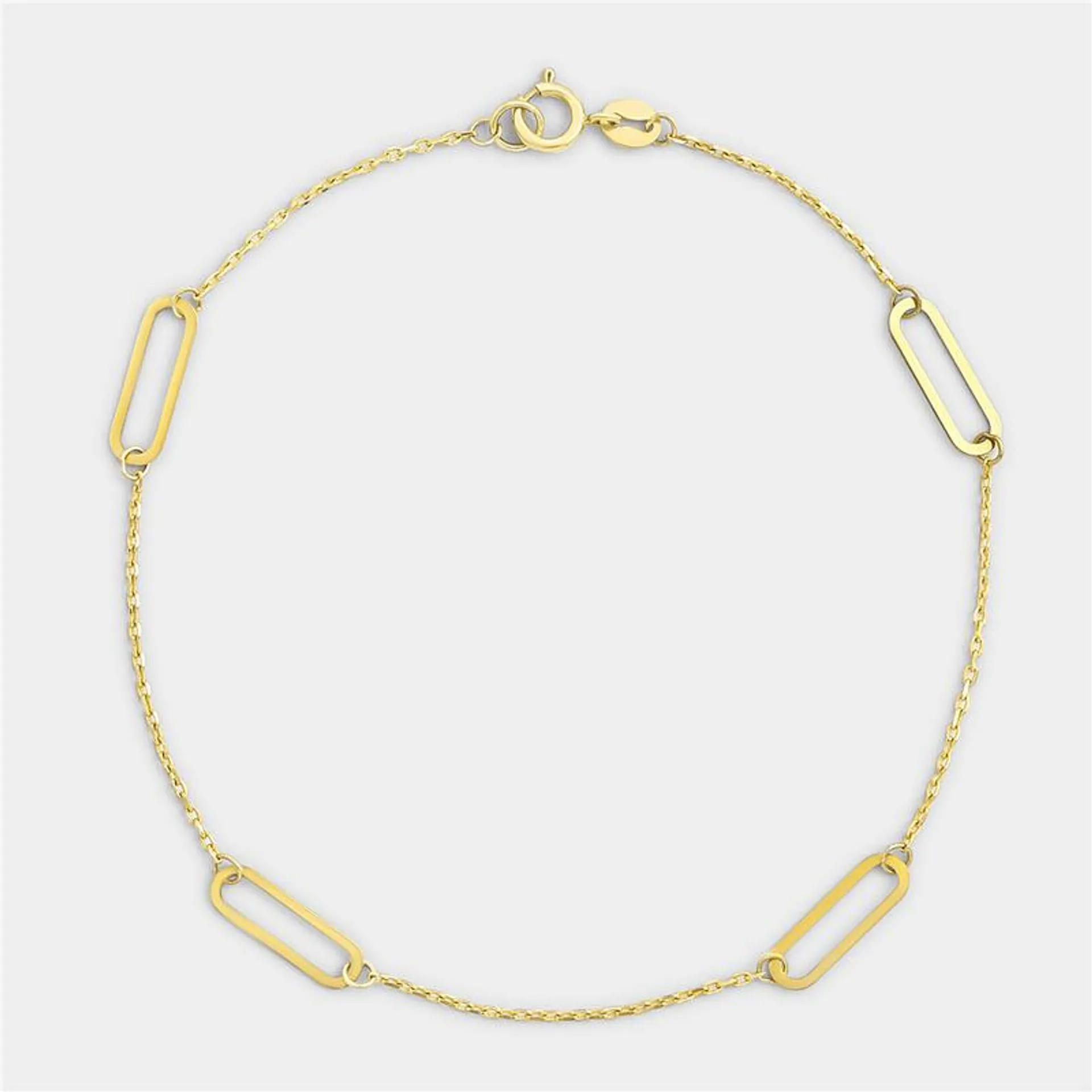 Yellow Gold 19cm Paperclip Station Bracelet