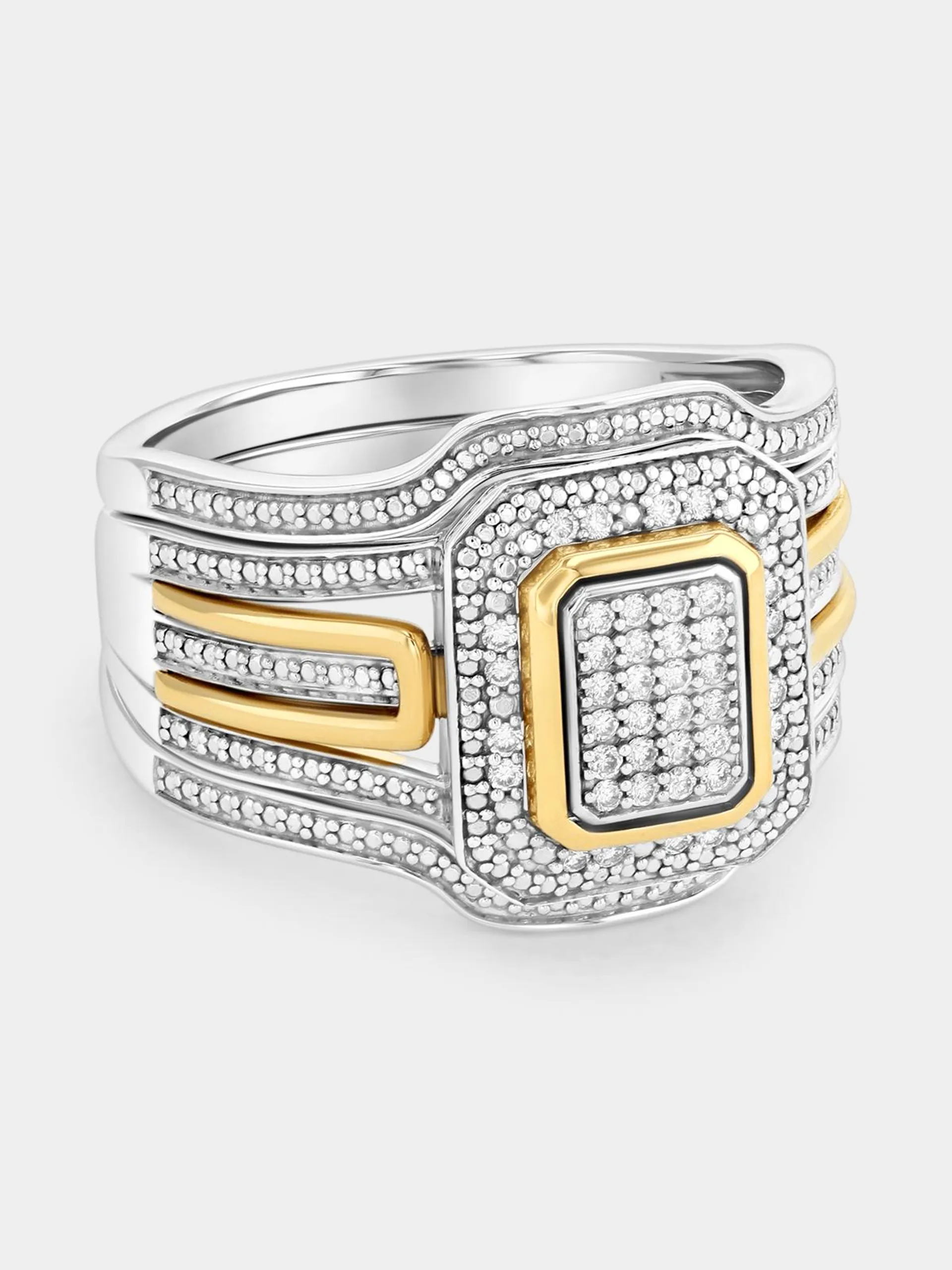 Yellow Gold & Sterling Silver Lab Grown Diamond Rectangle Triple Set Ring