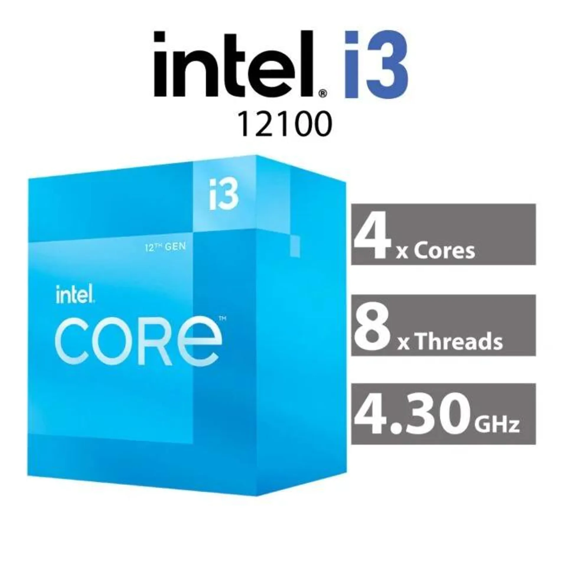 Intel Core i3-12100 Alder Lake 4-Core 3.30GHz LGA1700 60W BX8071512100 Desktop Processor