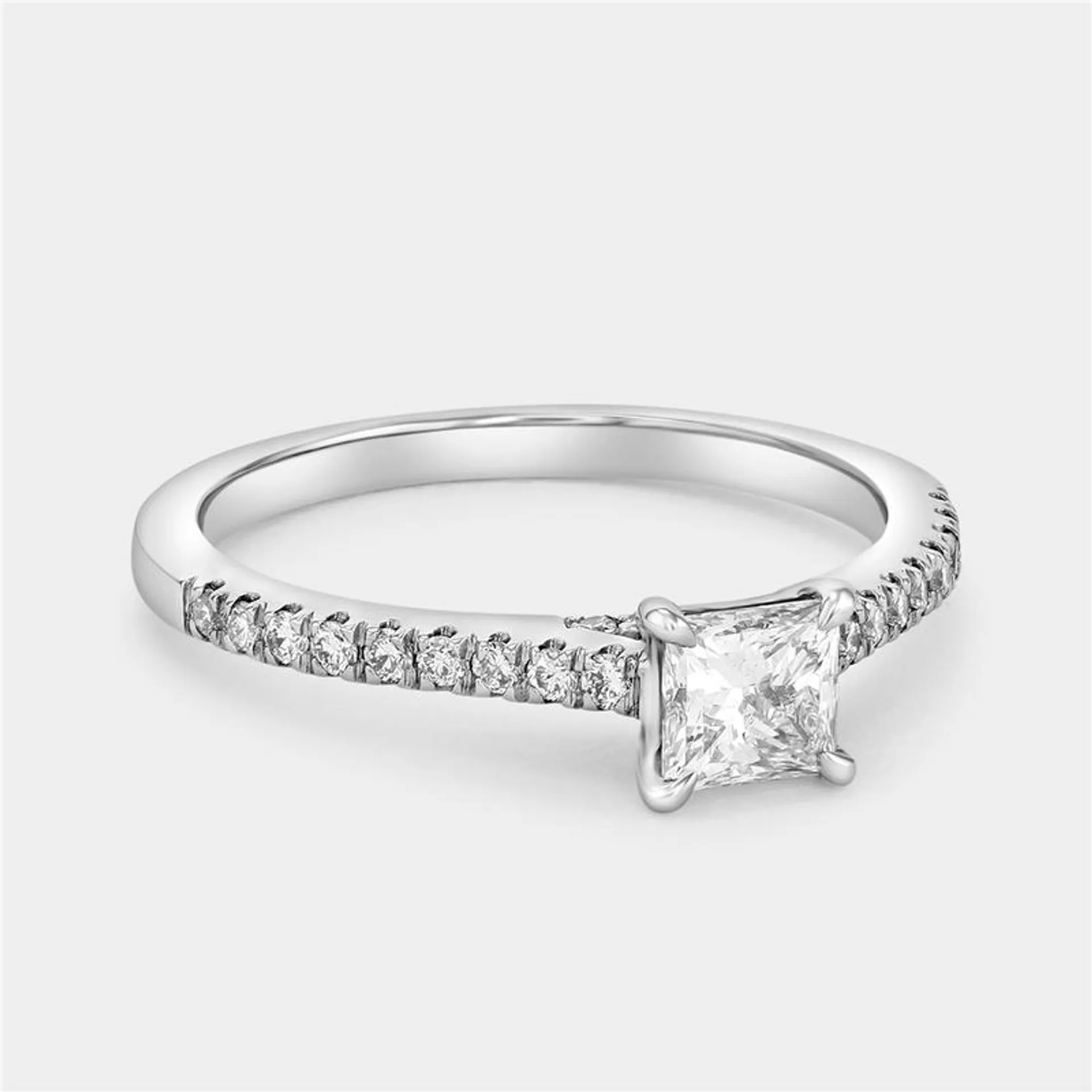 White Gold 0.7ct Lab Grown Diamond Princess Pavé Ring