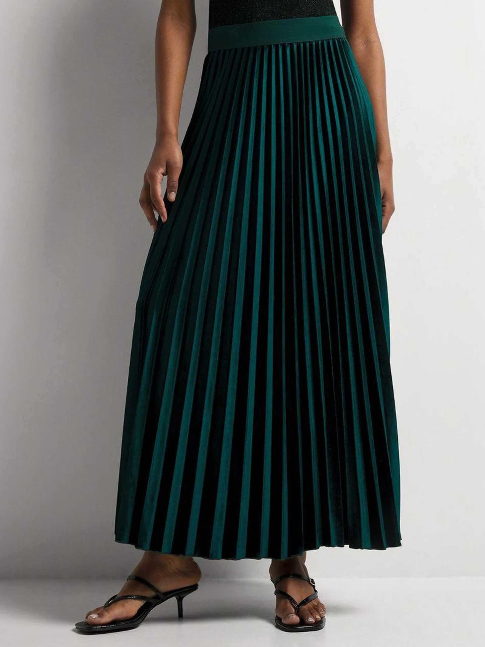 Pleated Velour Maxi Skirt