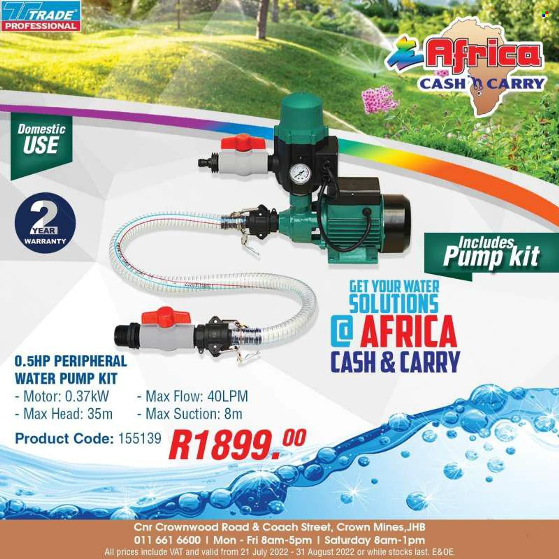Africa Cash &amp; Carry catalogue  - 21/07/2022 - 31/08/2022 - Sales products - water pump, pump. Page 3.