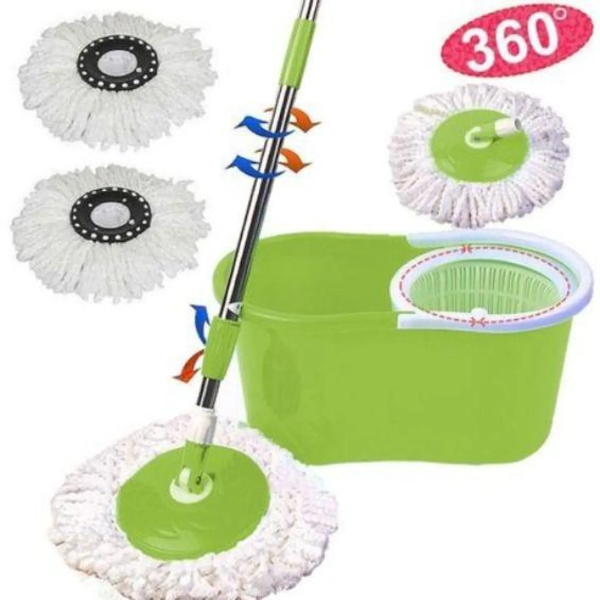 Rotating 360° Magic Spin Mop And Plastic Bucket Set-Green - Green
