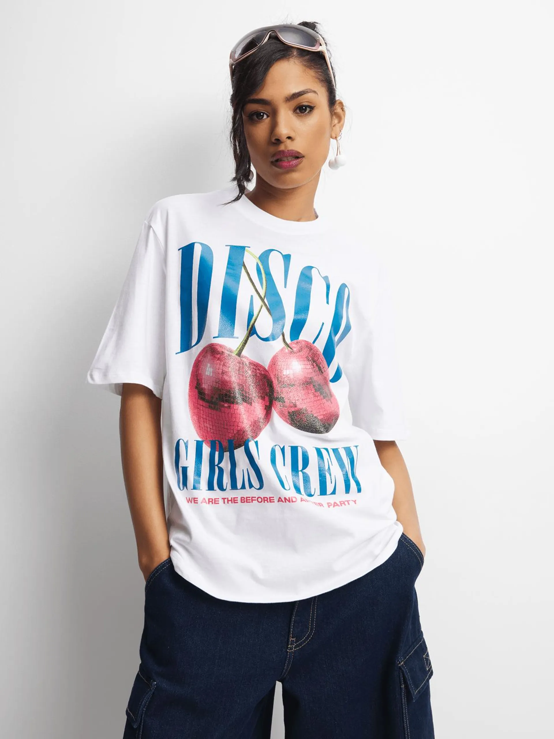 Women's White Disco Cherries Graphic Top