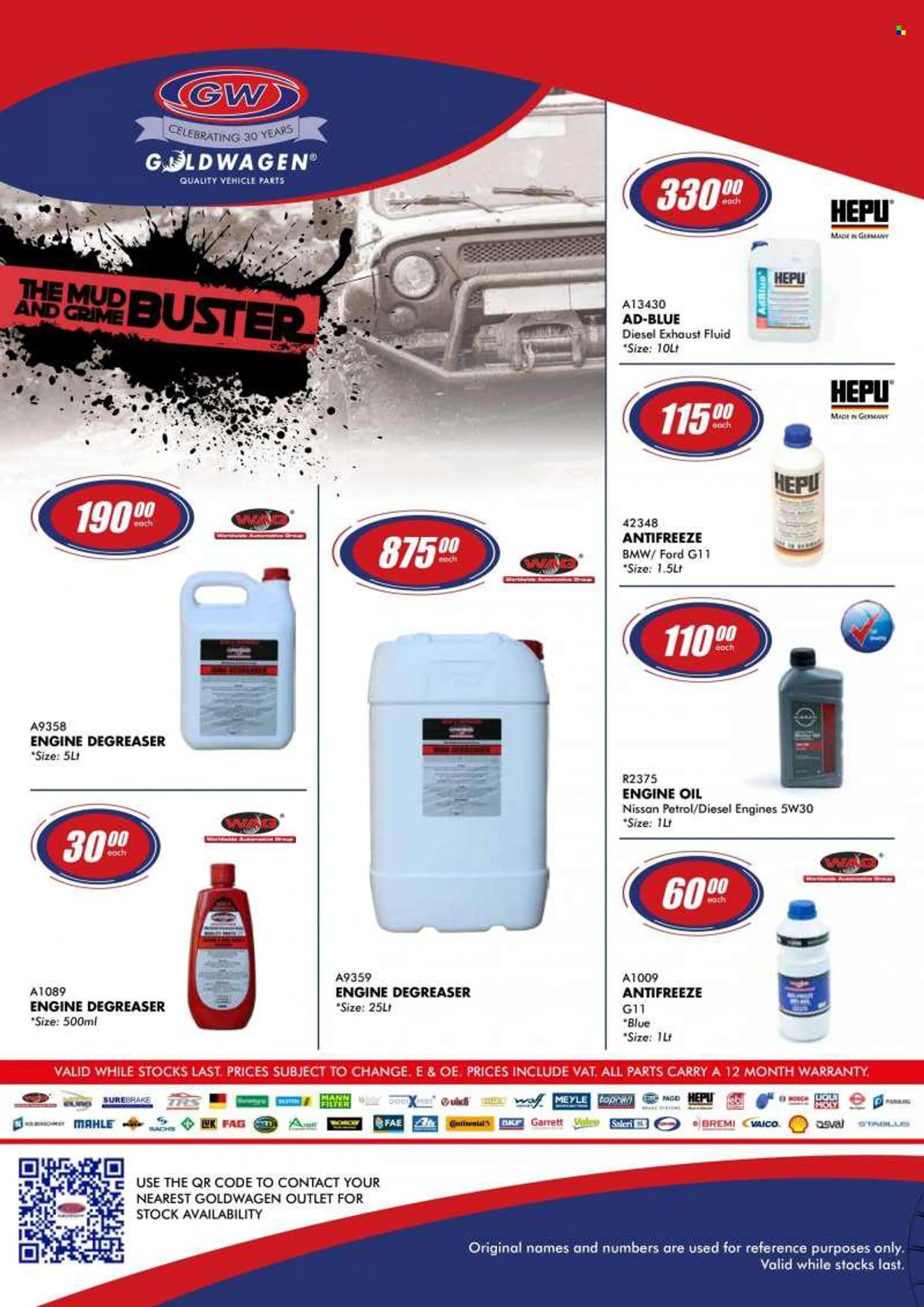 Goldwagen catalogue  - 01/08/2022 - 30/09/2022 - Sales products - brake pad, antifreeze, degreaser, motor oil, exhaust fluid. Page 20.