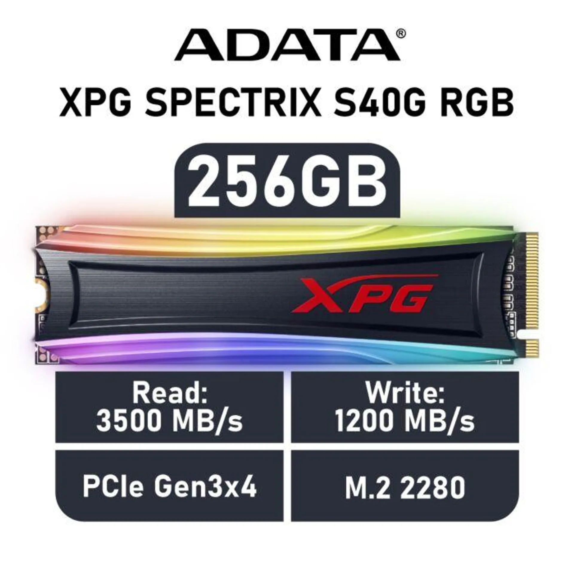 ADATA XPG SPECTRIX S40G RGB 256GB PCIe Gen3x4 AS40G-256GT-C M.2 2280 Solid State Drive