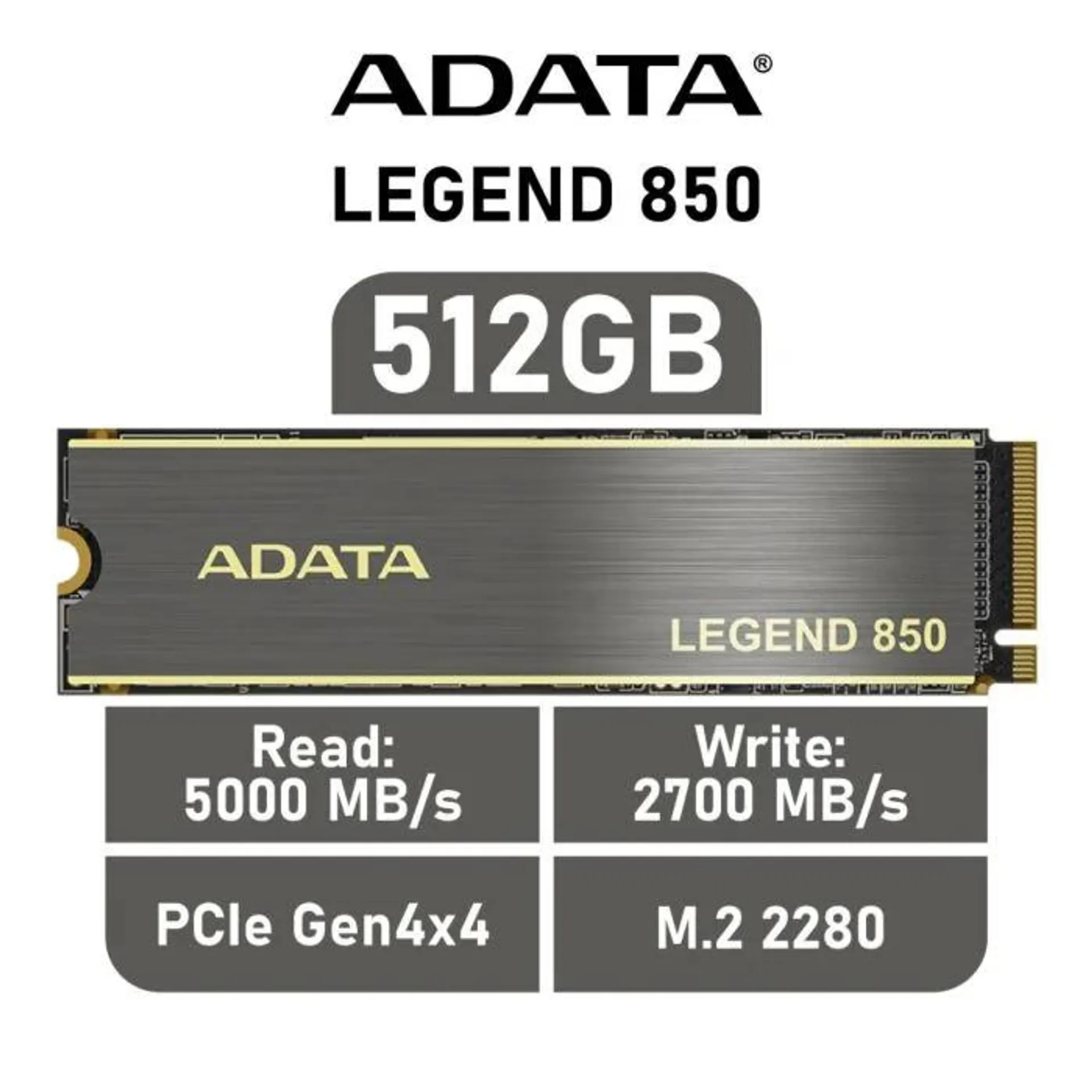 ADATA LEGEND 850 512GB PCIe Gen4x4 ALEG-850-512GCS M.2 2280 Solid State Drive