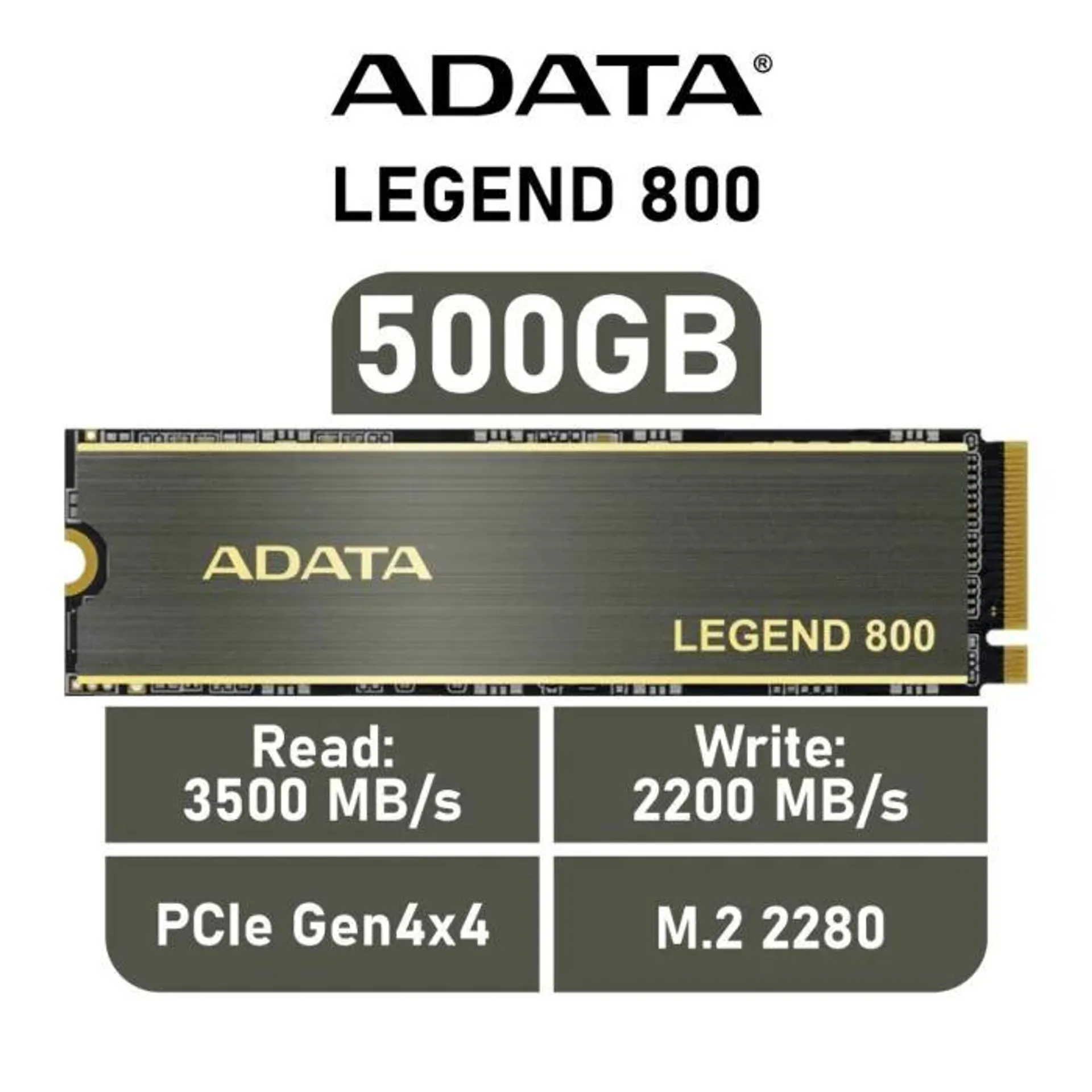 ADATA LEGEND 800 500GB PCIe Gen4x4 ALEG-800-500GCS M.2 2280 Solid State Drive