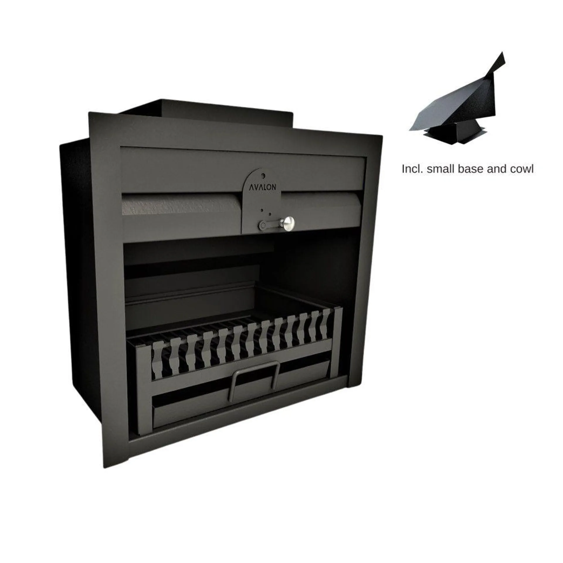 Avalon 600 Built-in Black Fireplace (600mm) Includes small base and cowl