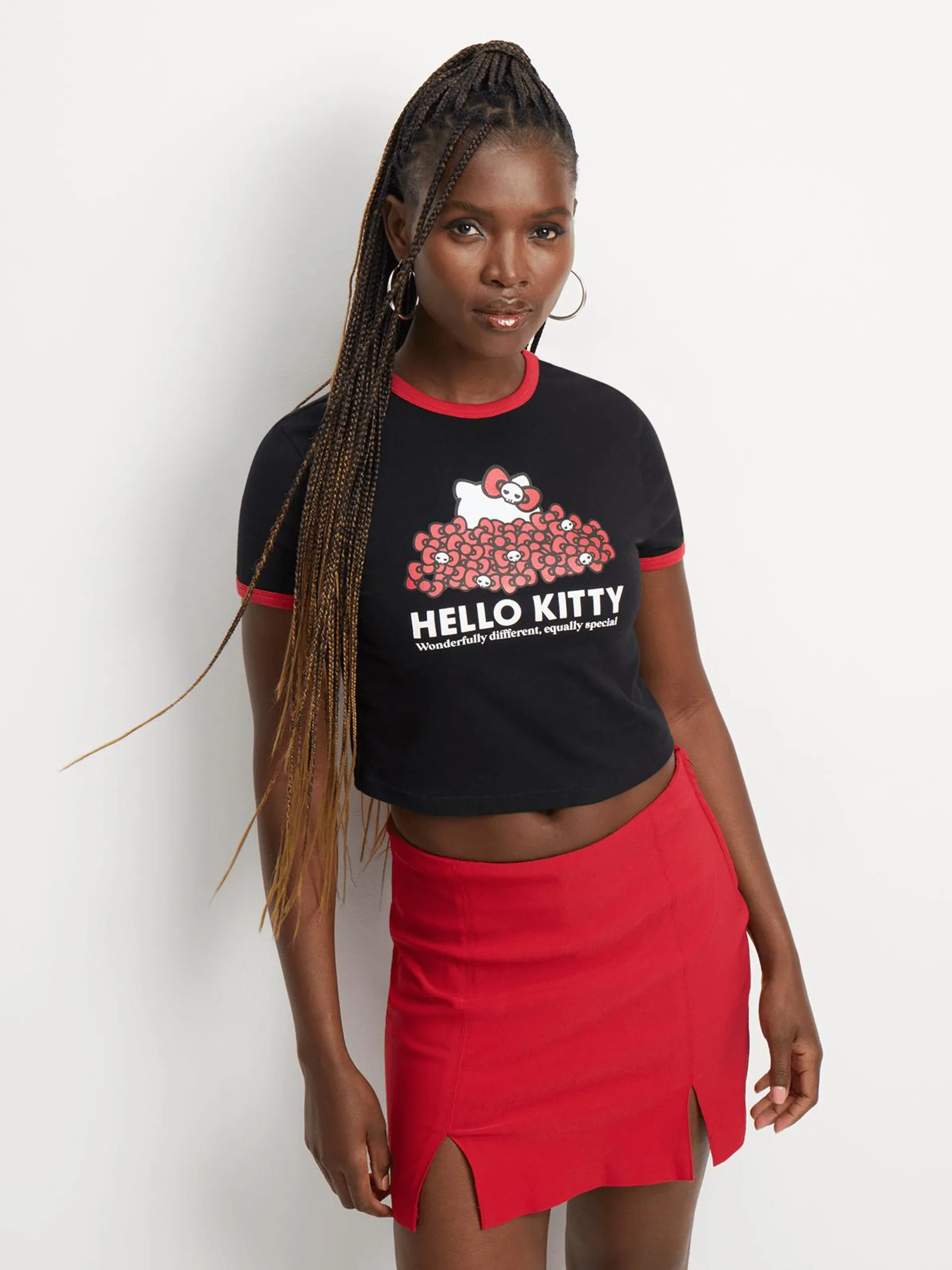 Women's Black Baby Hello Kitty Cropped Top