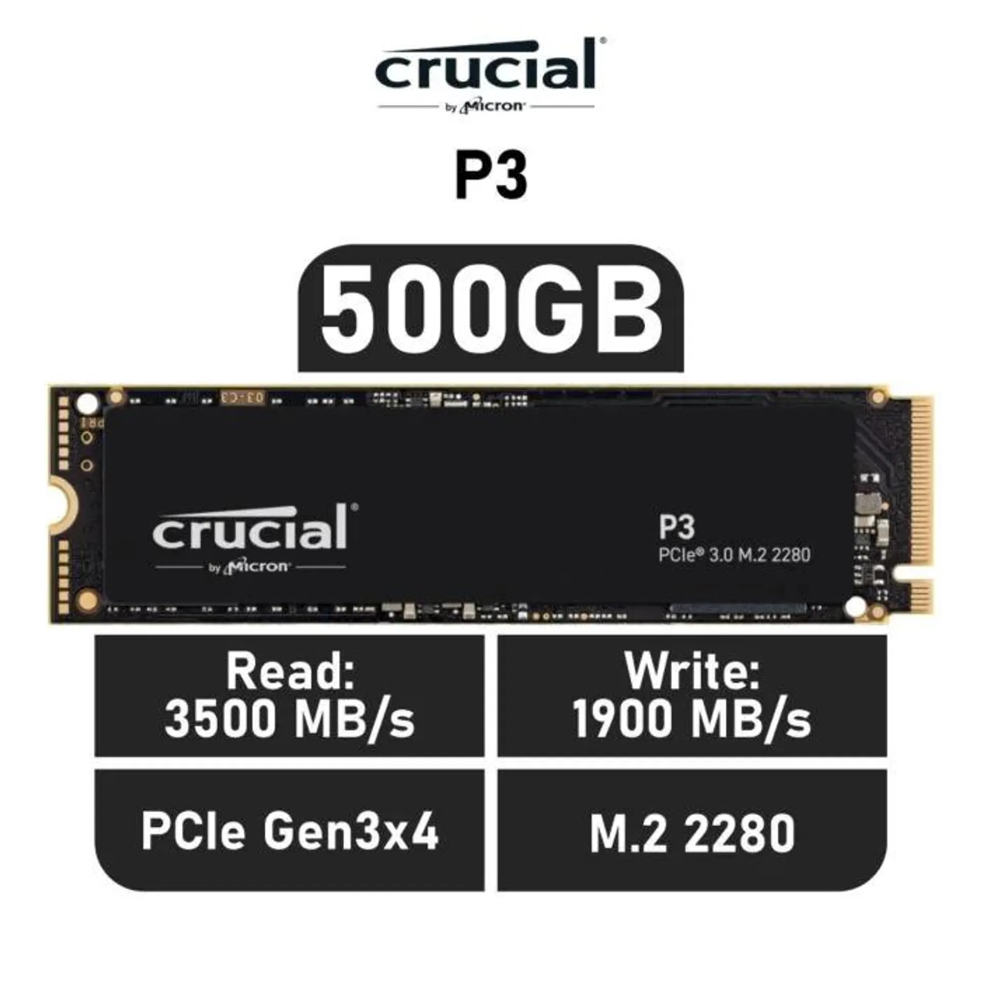 Crucial P3 500GB PCIe Gen3x4 CT500P3SSD8 M.2 2280 Solid State Drive