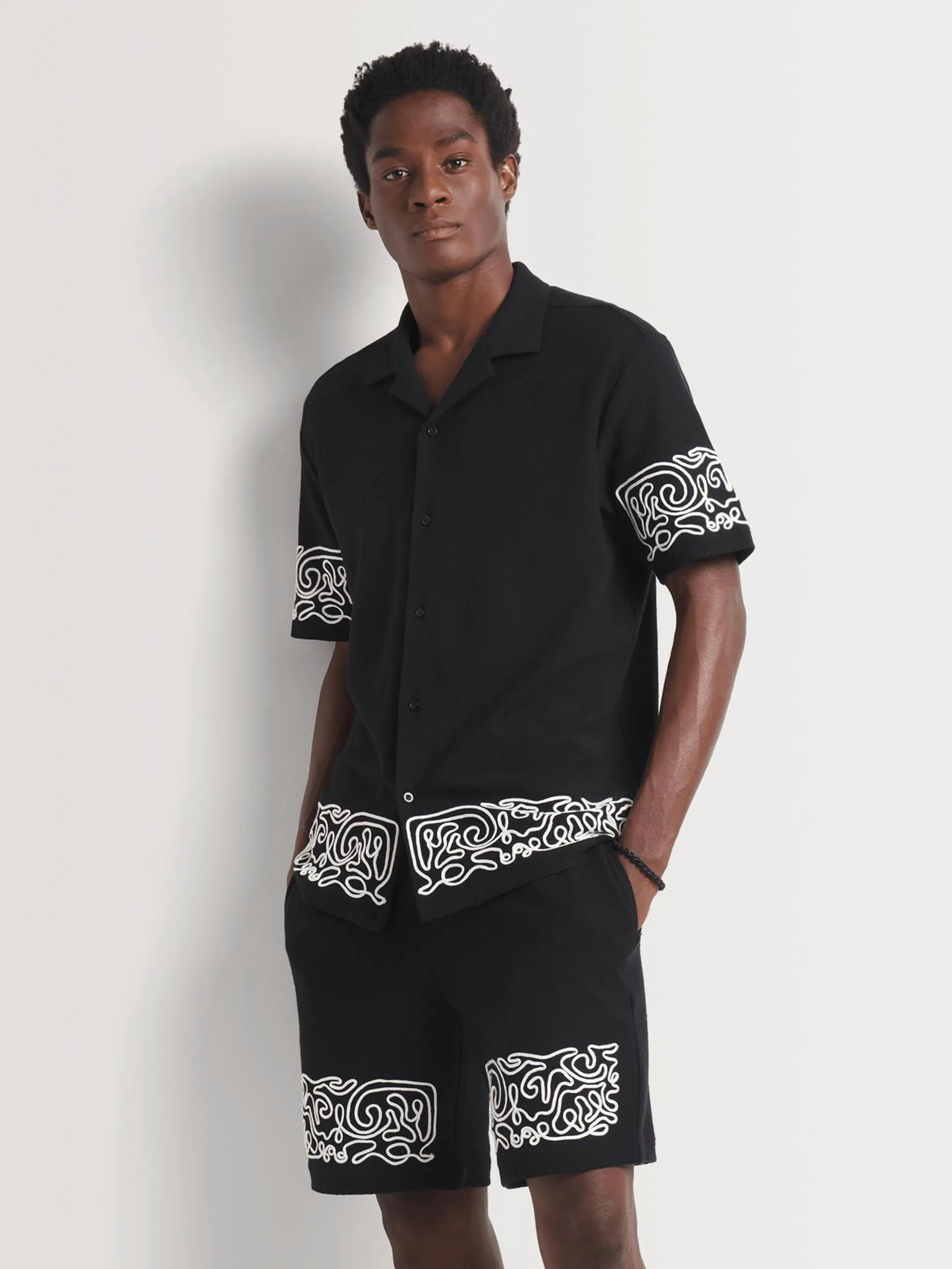 Men's Markham Co-ord Embroidery Detail Black Short