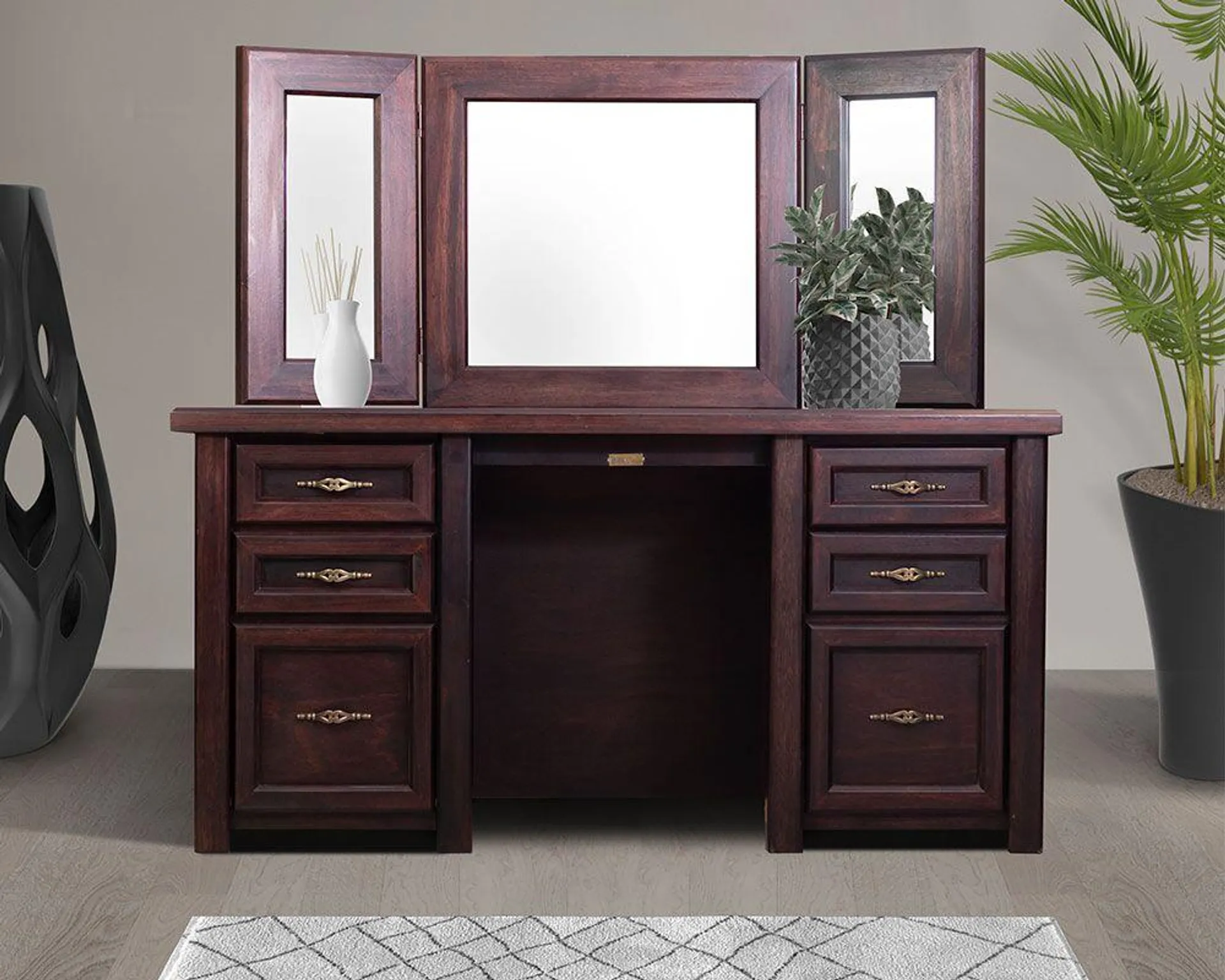 Wooden Dresser Set-All Drawers with Swivel Mirror + Stool